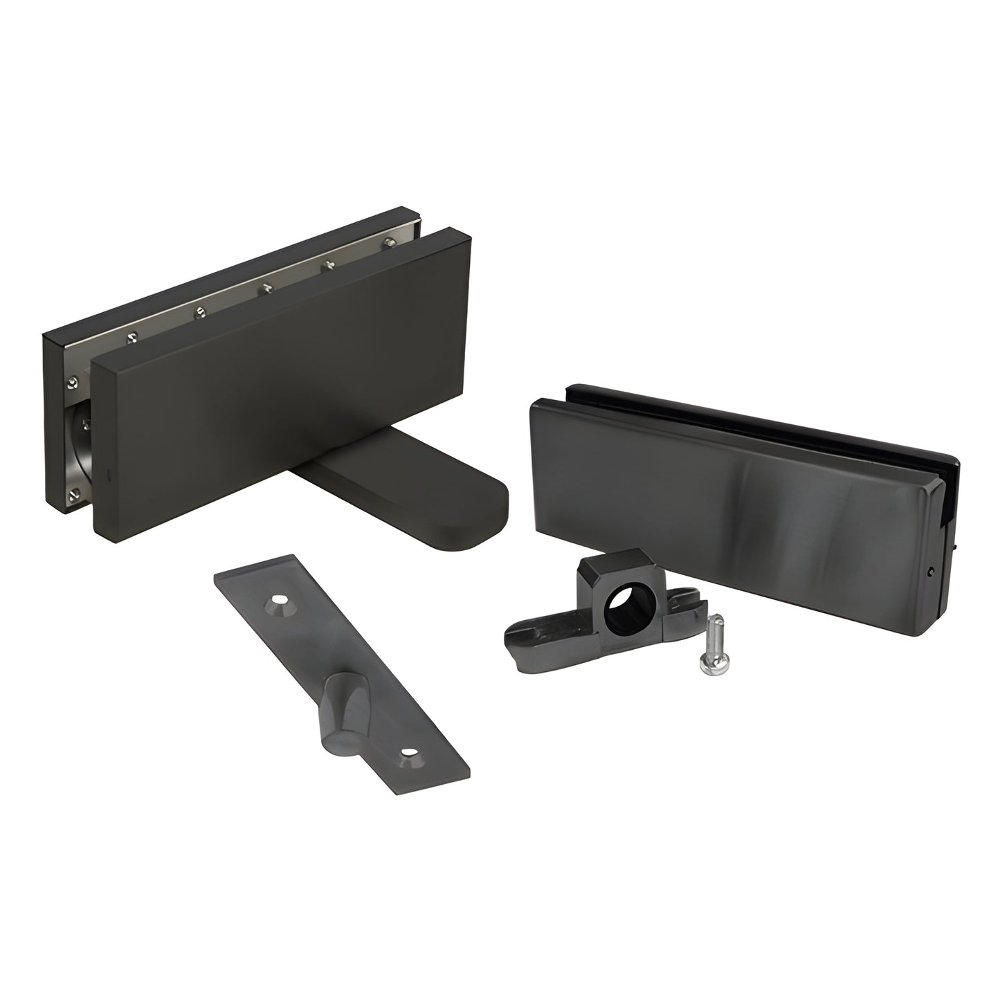 CRL380HMBLSET matte black hydraulic patch hinge set for 3/8-1/2 frameless glass doors, flush-mount components.