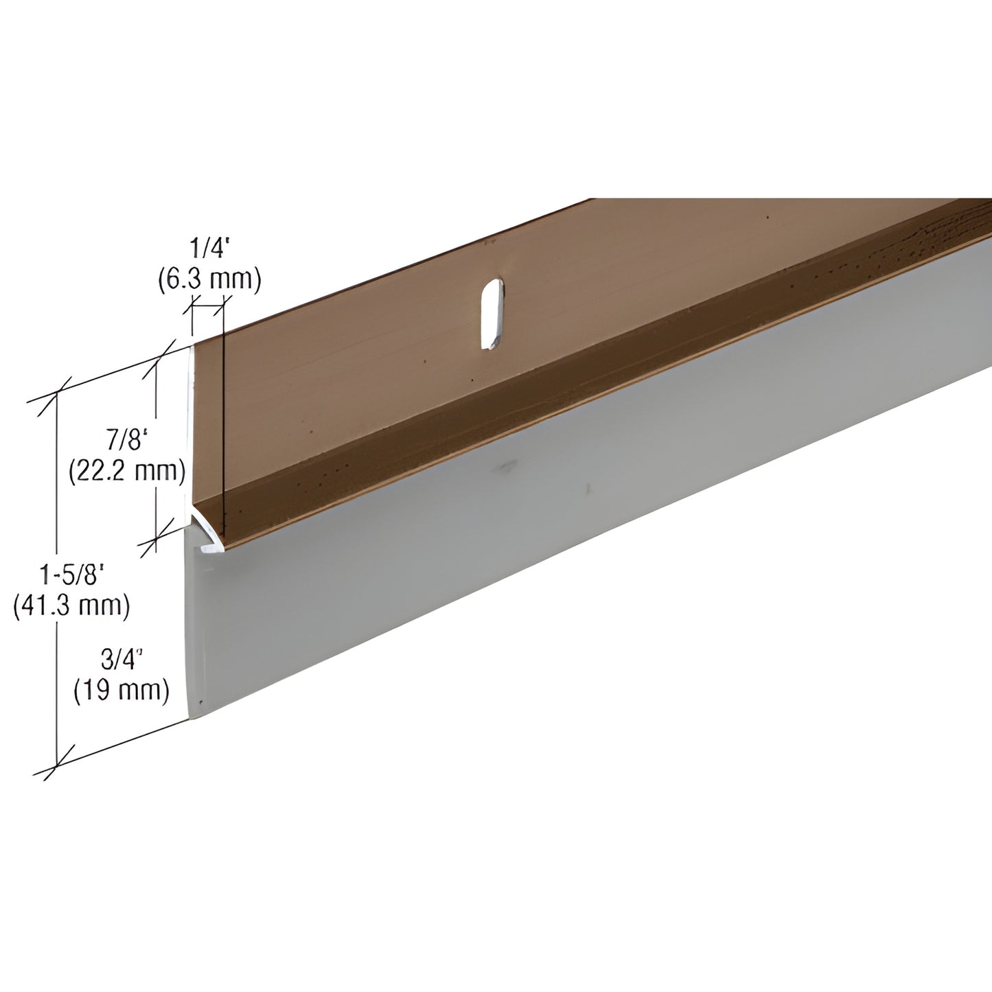 Brown aluminum door sweep with white vinyl wipe, 36" long, 1-5/8" height, weatherproof door bottom seal (SKU DS37BRW)