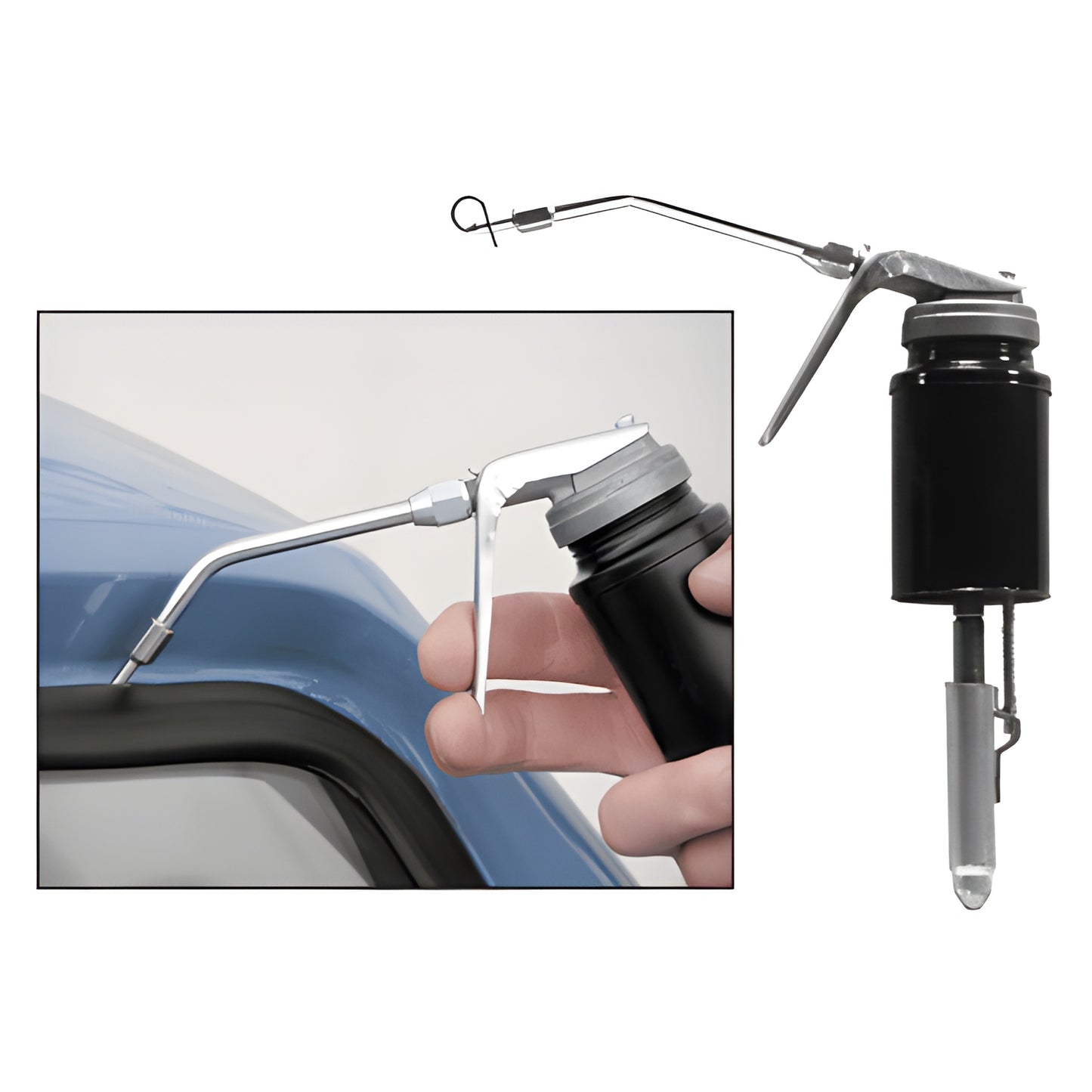 CRL adhesive pump gun for 6-16 oz cone-top cans, metal trigger and angled nozzle with protective cap.