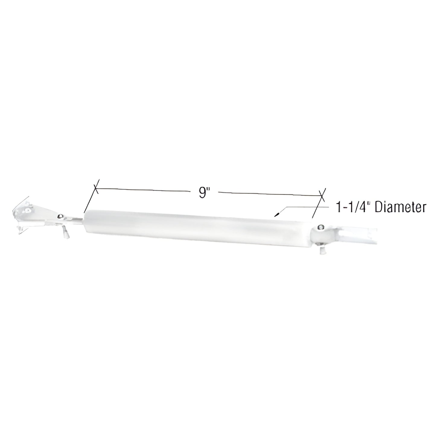 White 9" pneumatic screen door closer (SKU K5118), 1-1/4" aluminum tube with mounting brackets, adjustable closing speed.