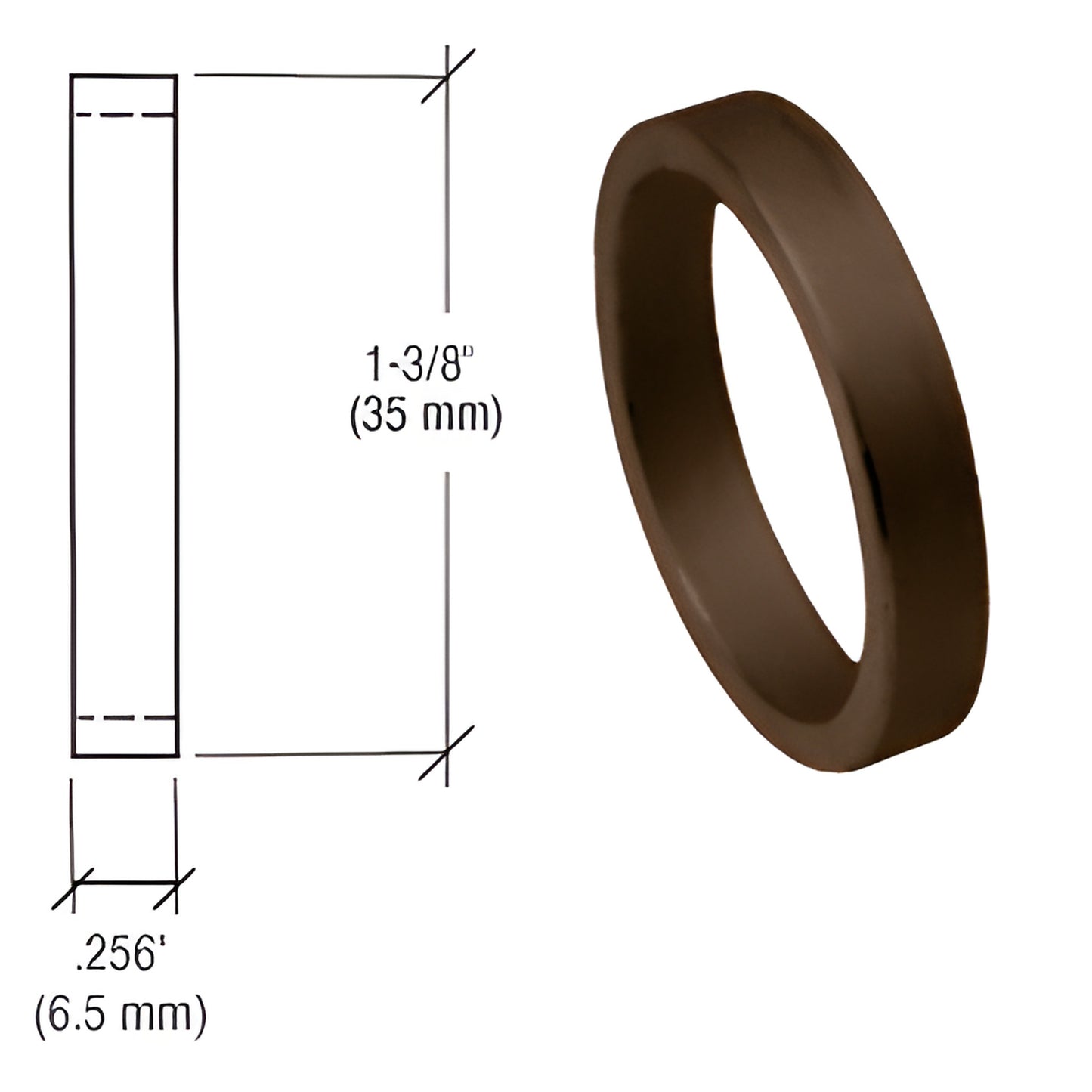 Dark bronze straight cylinder spacer ring, 1-3/8" (35 mm) diameter, 0.256" (6.5 mm) thick - SKU DL2176DUC.