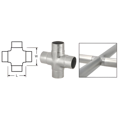 CRL Brushed Stainless Steel Flush Cross Fitting for 2 in Tubing