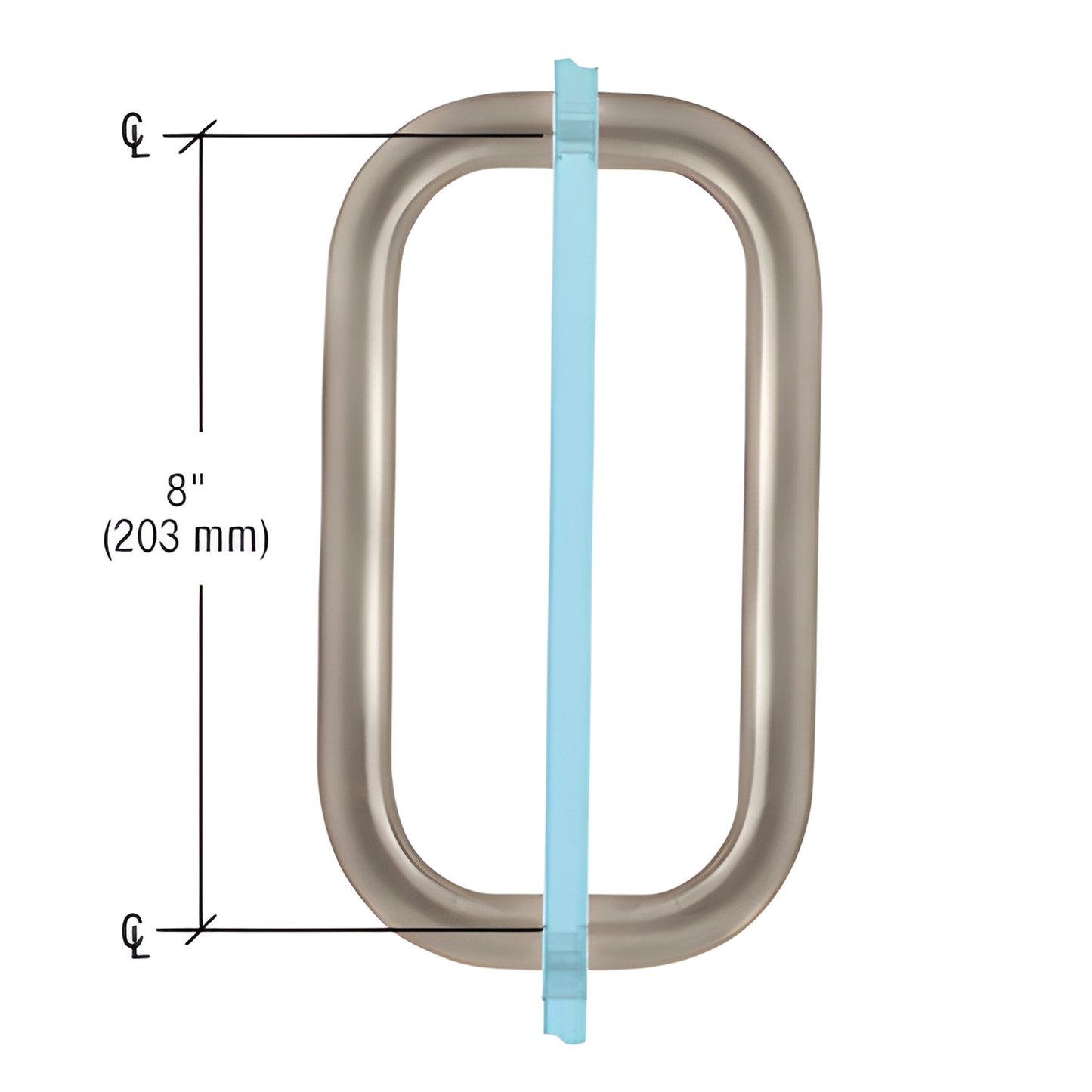 BPD8BN solid brass brushed-nickel back-to-back oval shower/wardrobe pull, 8" center-to-center, fits 1/4-1/2" glass.