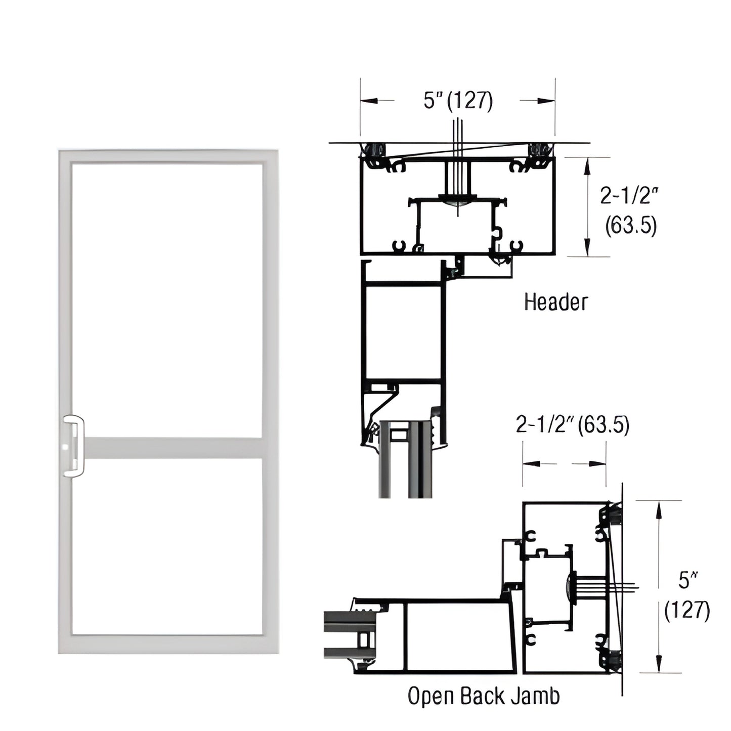 White Kynar hurricane impact door frame SKU 0P71852, air-resistant threshold, geared-hinged single-door profile.