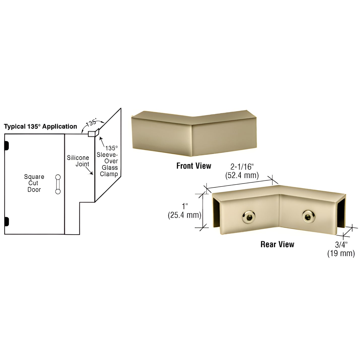 Brushed-bronze solid brass 135 sleeve-over glass clamp for 8-12mm frameless shower panels