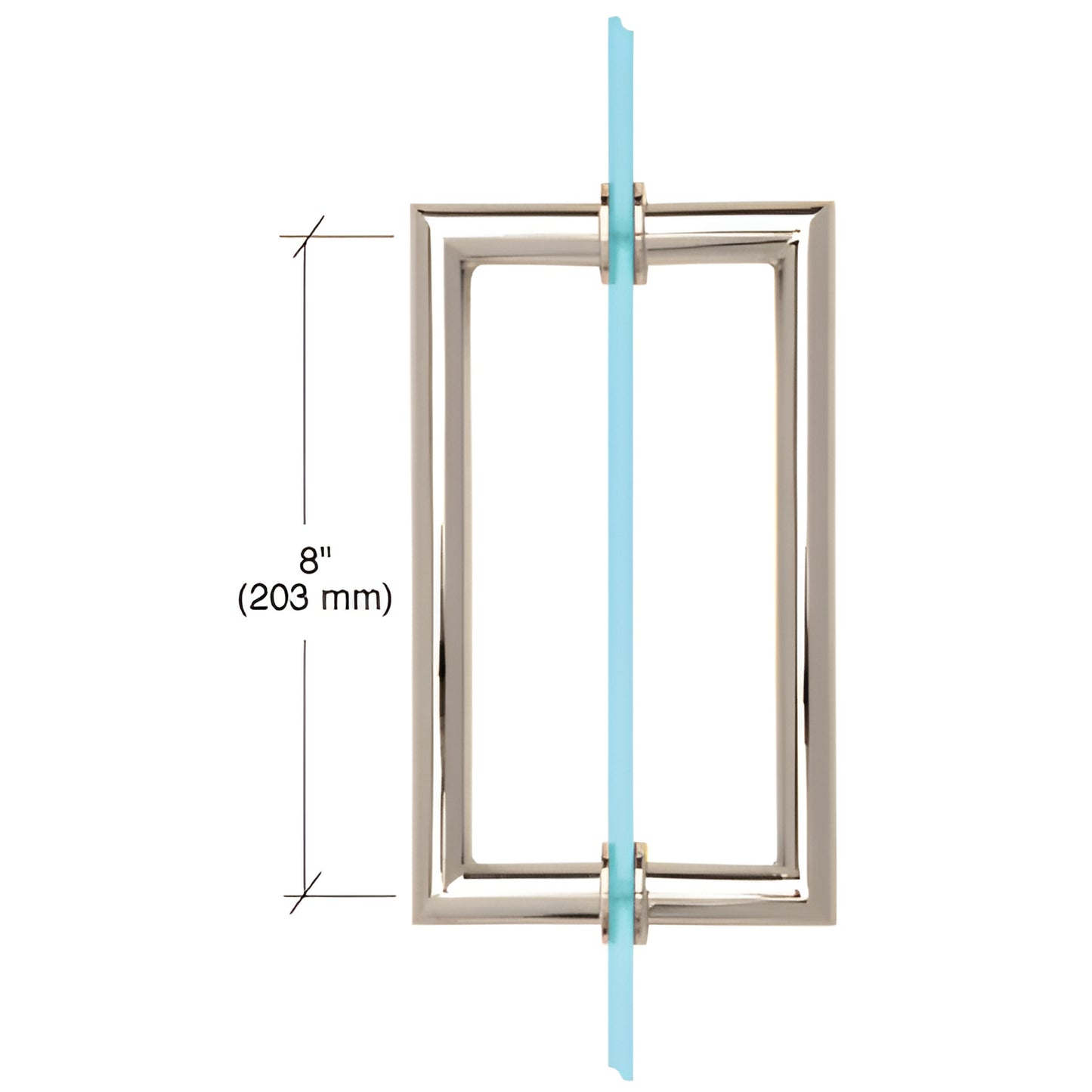 MT8X8PN polished-nickel squared tubular back-to-back glass door pull handle, 8" center-to-center, brass