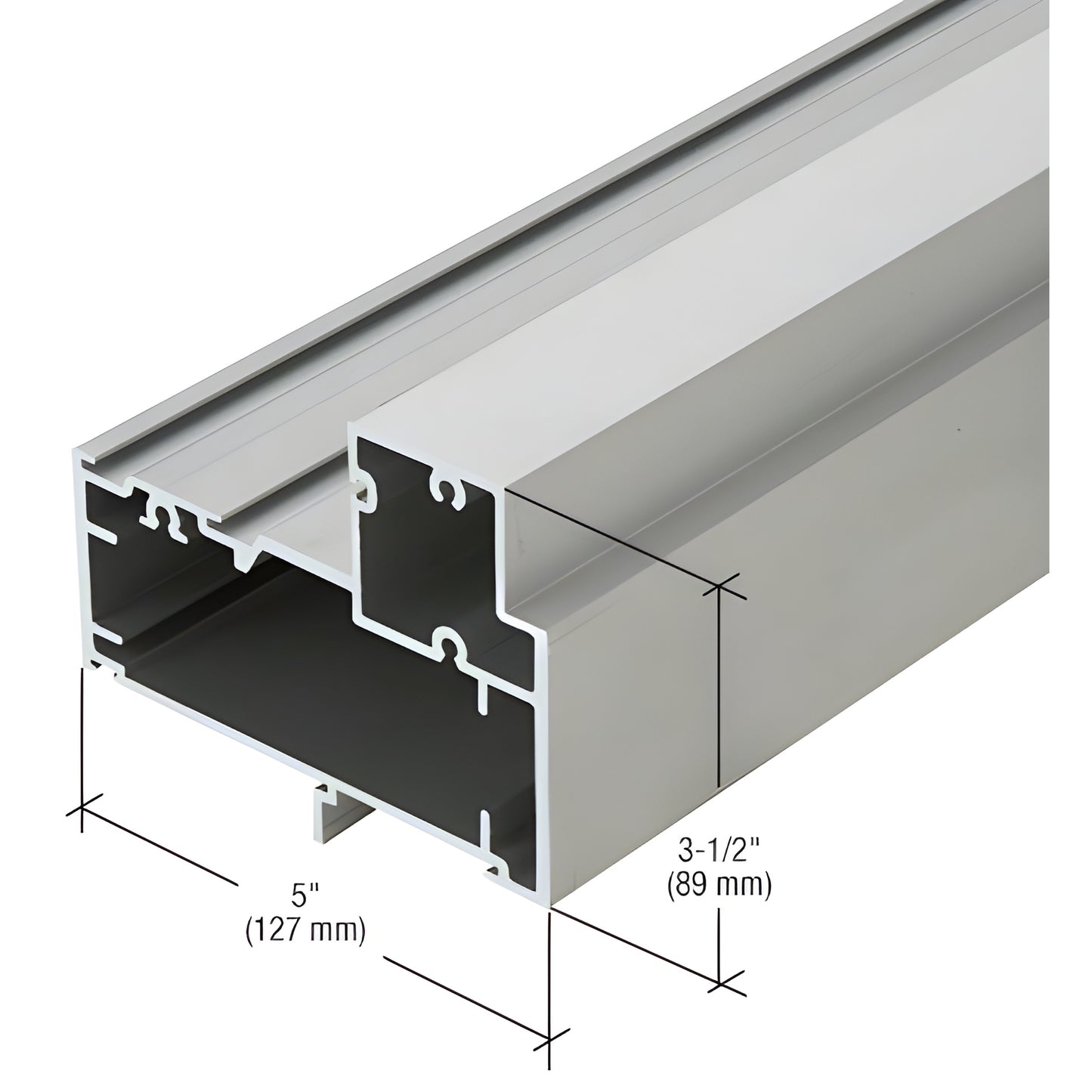 Clear anodized 6063 T5 aluminum curtain wall extrusion, 5" x 3 1/2" (127 x 89 mm) - SKU 1G57711