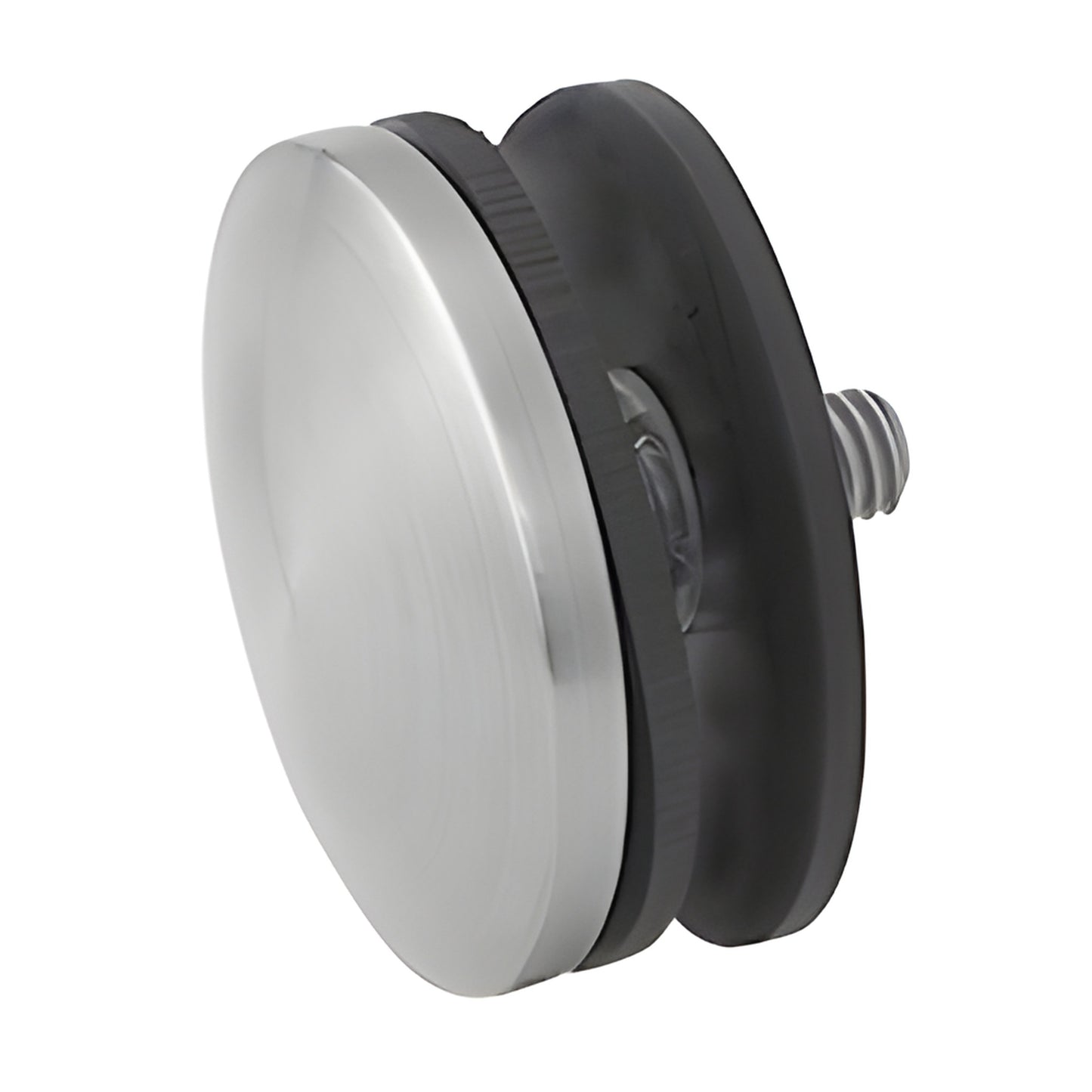 RCAP3BS brushed 316 stainless steel 2 3/8 replacement standoff cap for glass railing, includes gasket and mounting screw.