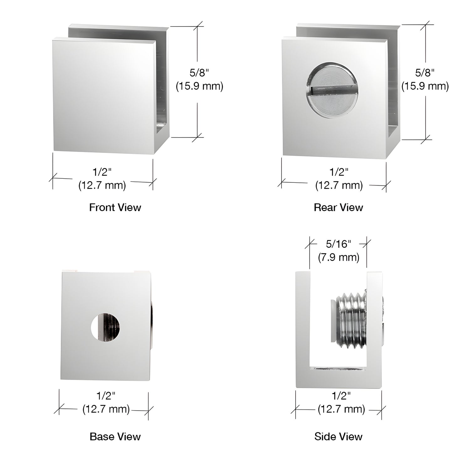 EH221 polished chrome brass set screw glass clamp, no drill design for 3/16-1/4 (5-6mm) glass