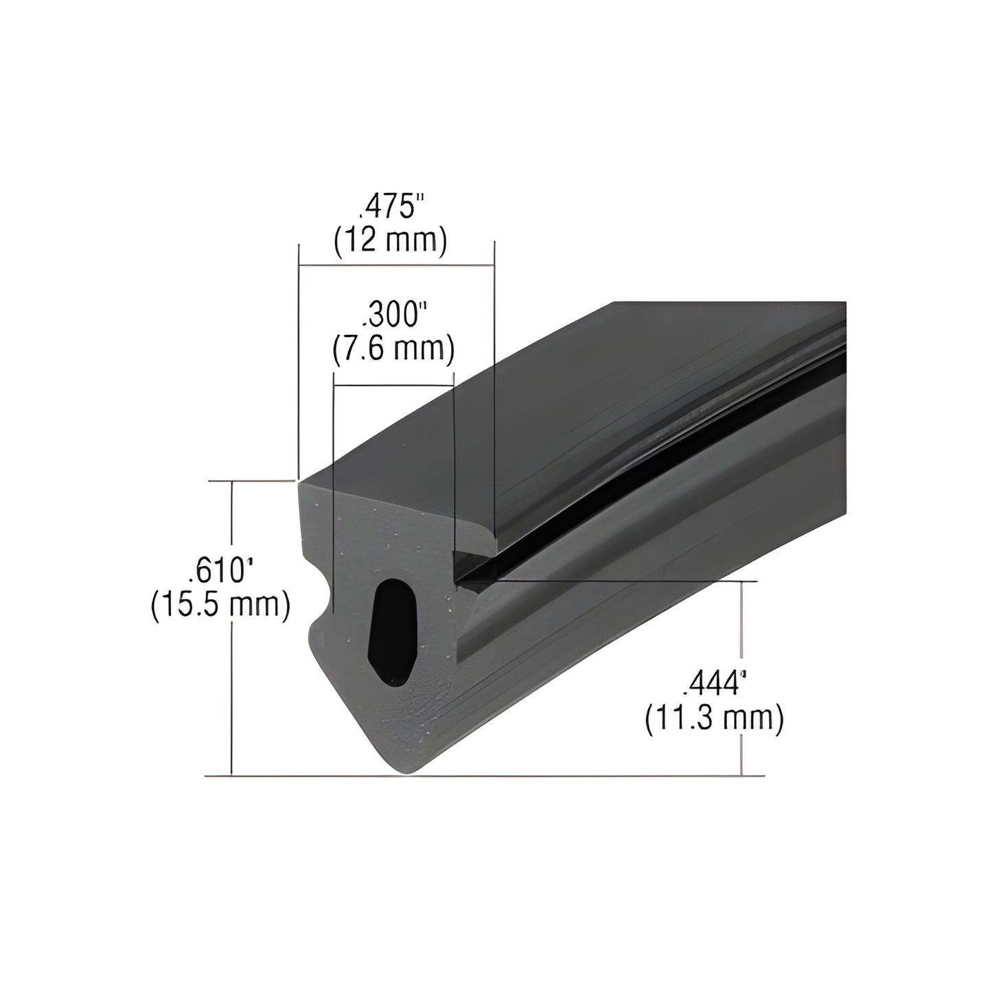 NP606 black EPDM interior gasket for Series 4250 curtain wall, 200' roll - triangular hollow-core seal.