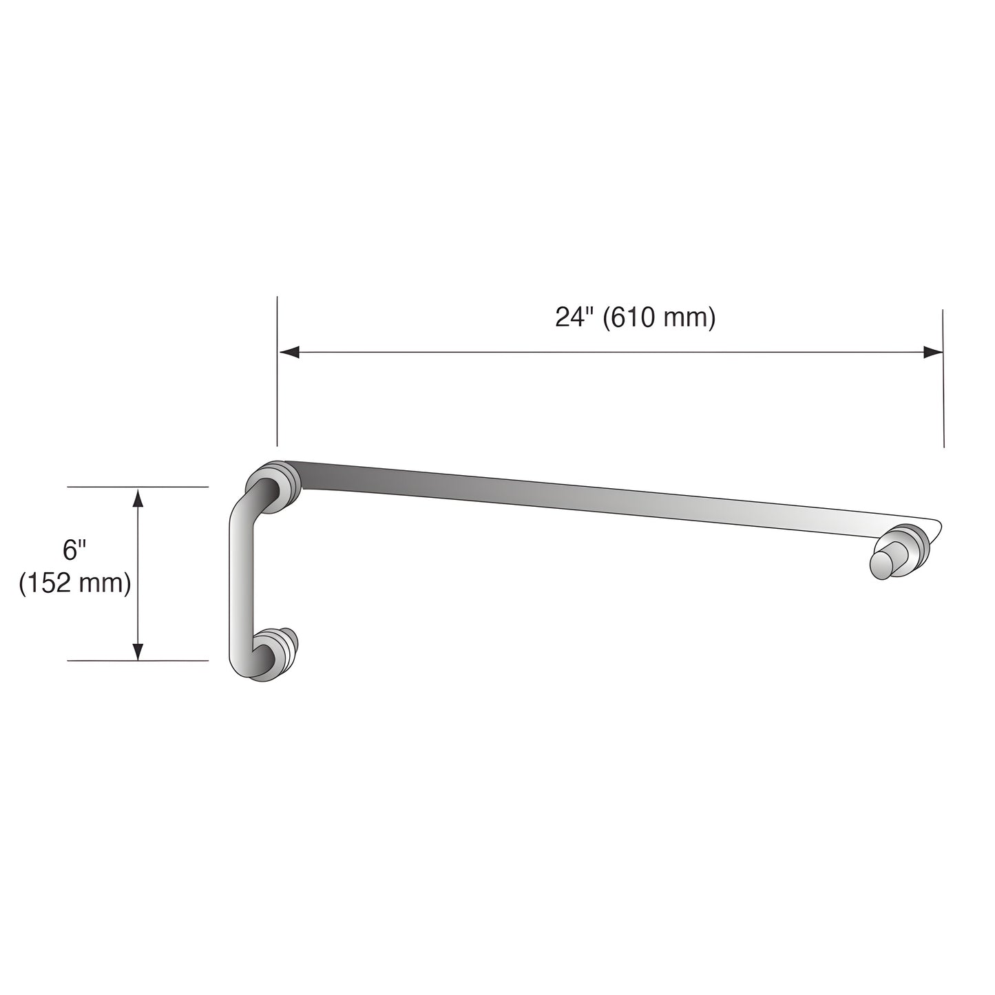 Brushed bronze brass glass-mounted towel bar and pull set (6" pull, 24" towel bar) for 1/4-1/2" glass.