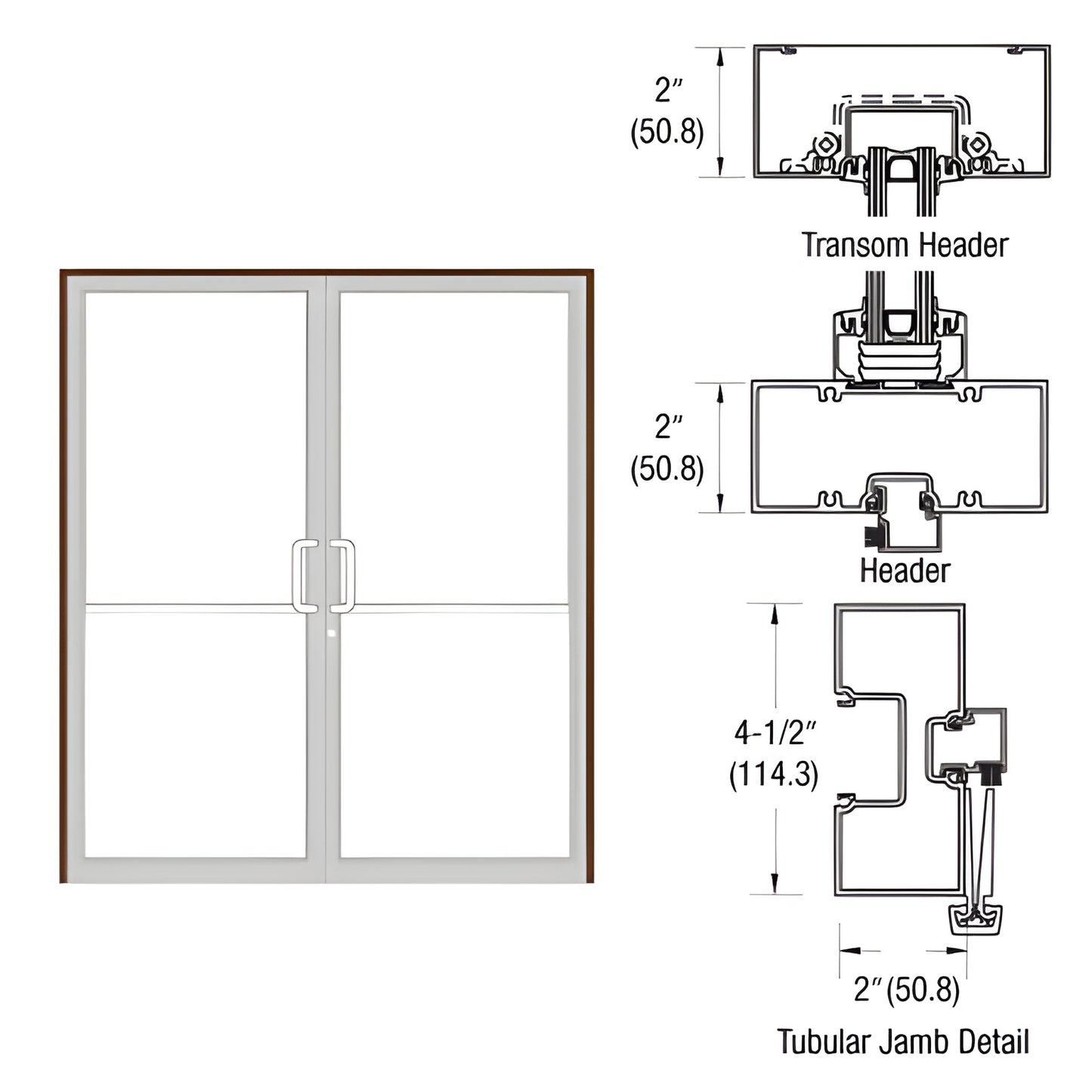 FR92822 black bronze anodized transom frame for 72x84 double door with tubular jambs and aluminum threshold.
