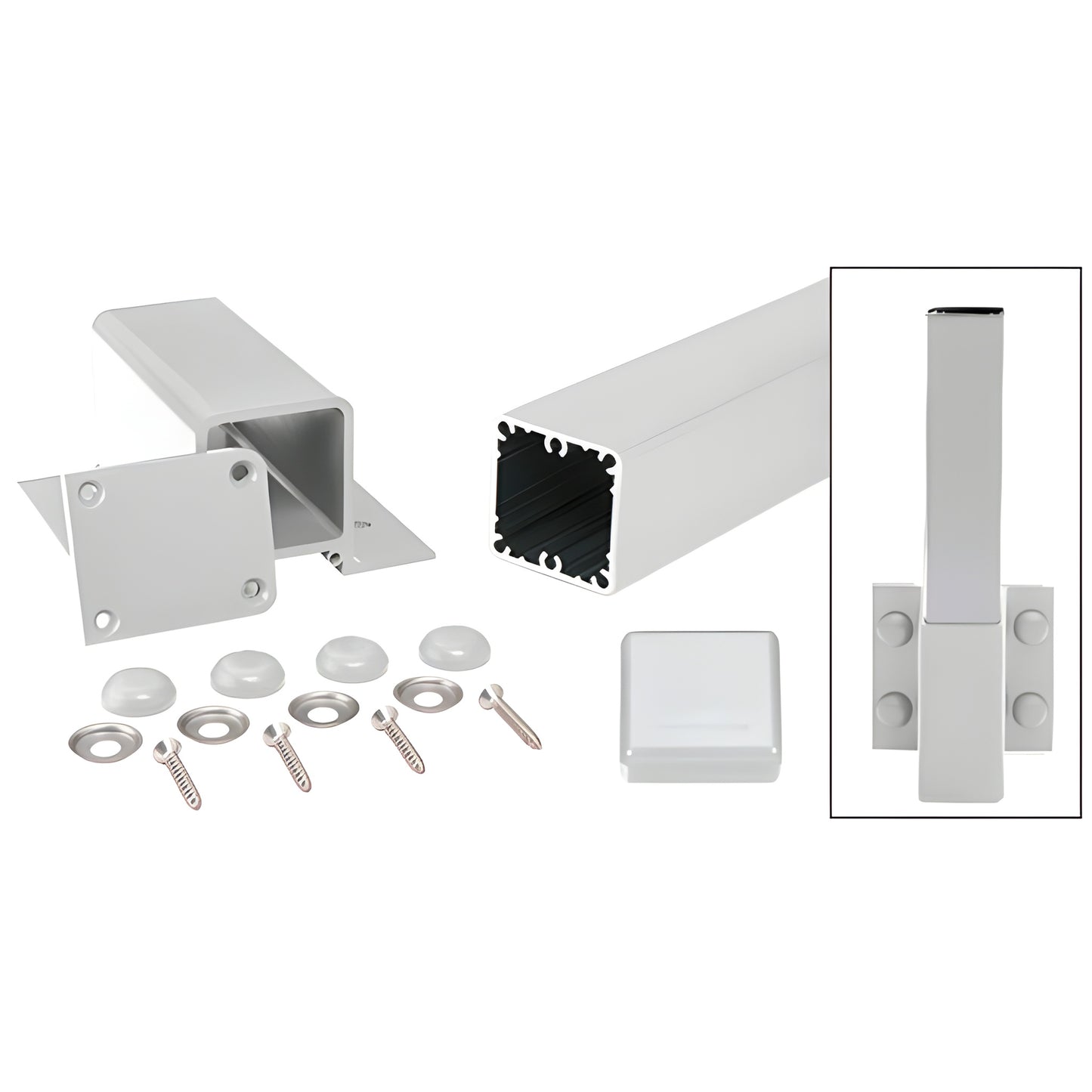 42" aluminum square fascia post kit (SKU 1FP42KS) silver - post, fascia bracket, base plate, cap and fasteners