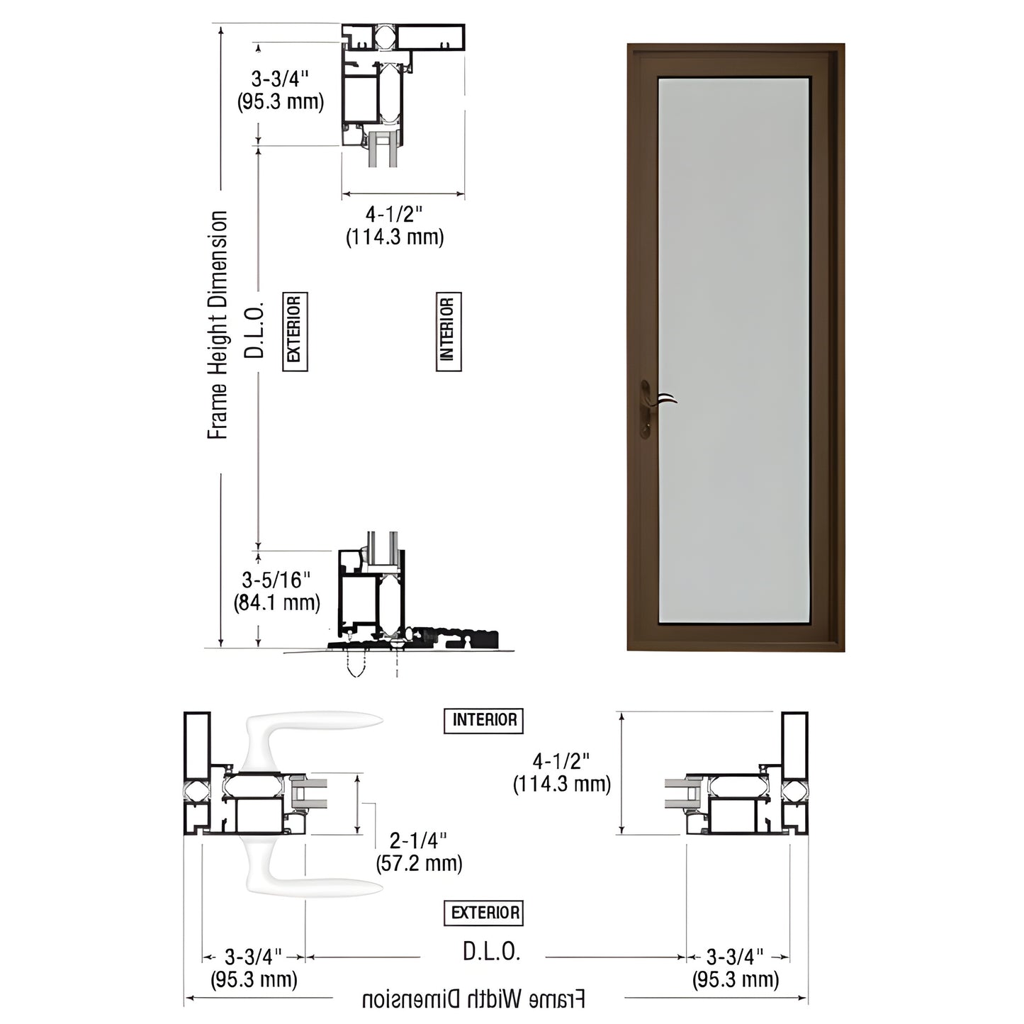 Black bronze anodized CRL Series 925 outswing single patio door, 1 in IG, thermally broken, five point lock. SKU PL91222L0