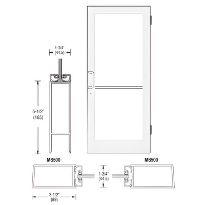 CRL-U.S. Aluminum White KYNAR® Paint 400 Series Medium Stile (RHR) HRSO Single 3'0 x 7'0 Offset Hung with Butt Hinges for Surf Mount Closer Complete Door Std. MS Lock & Bottom Rail