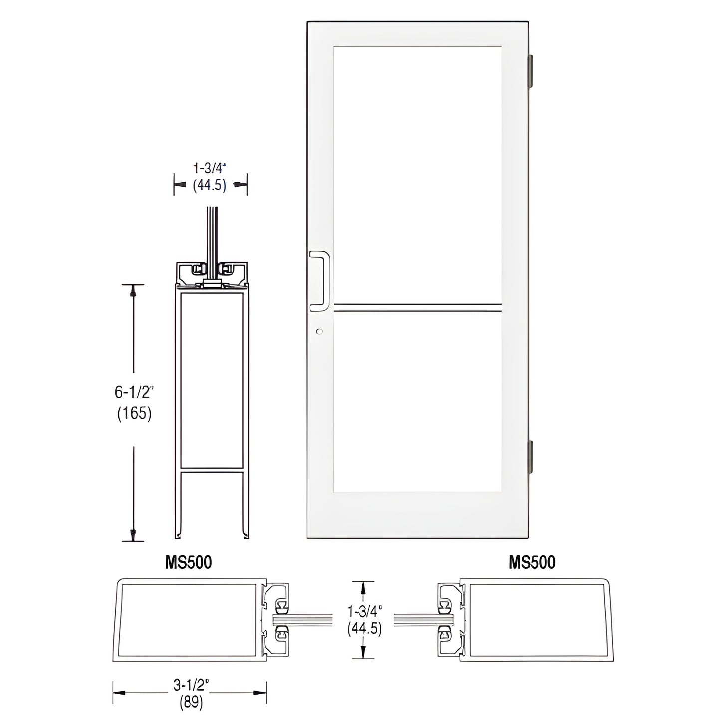 SKU DC41552L036 white Kynar 36"x84" commercial glass door, left-latch medium stile, includes butt hinges and push-pull hardwa