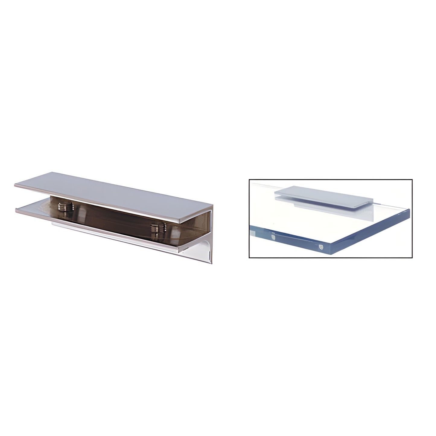 EH128 polished chrome brass shelf clamp with support leg for 1/4-3/8" (6-10 mm) glass shelves