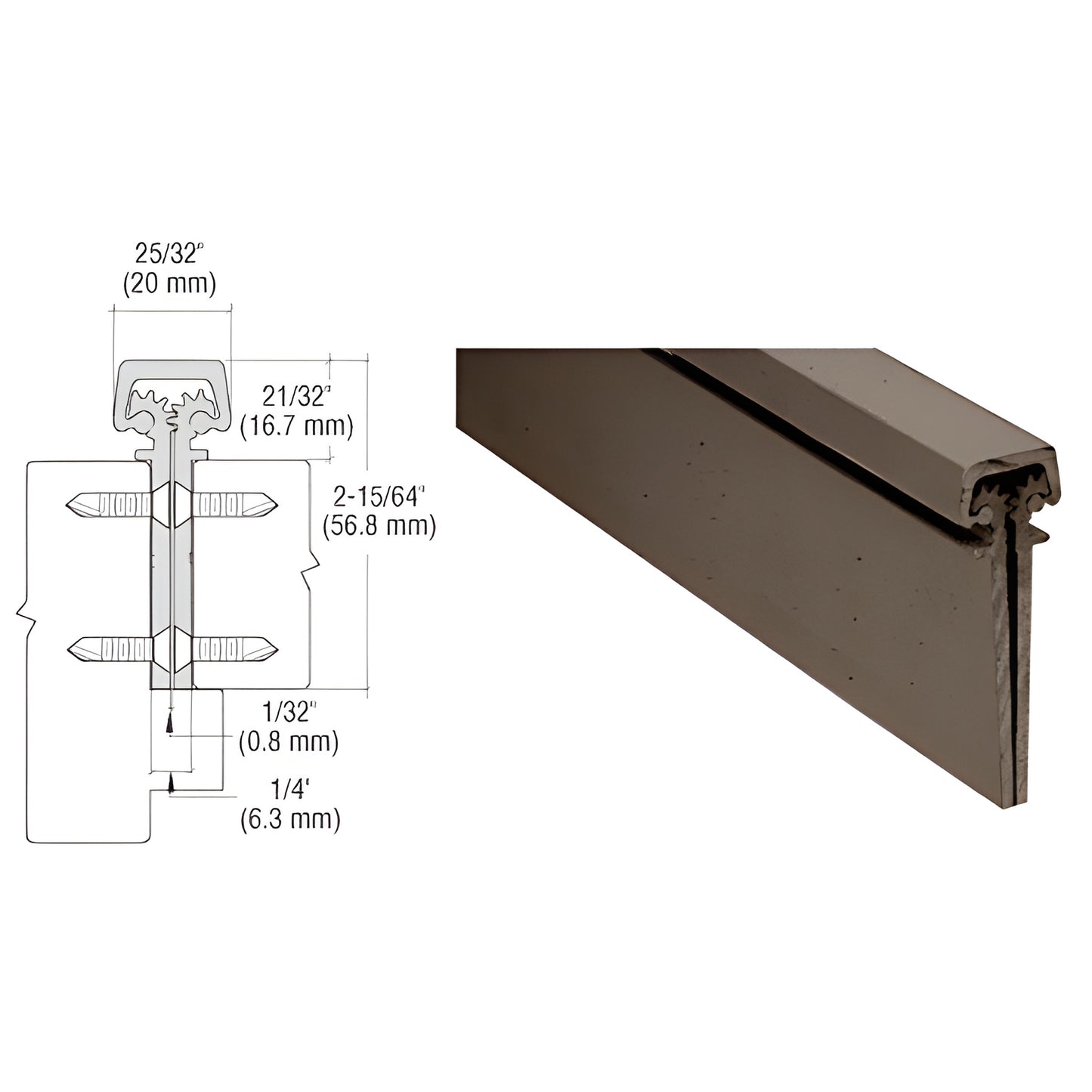 CRL concealed continuous hinge, dark bronze anodized, 83" length, 2-15/64" width (SKU 30083DU)
