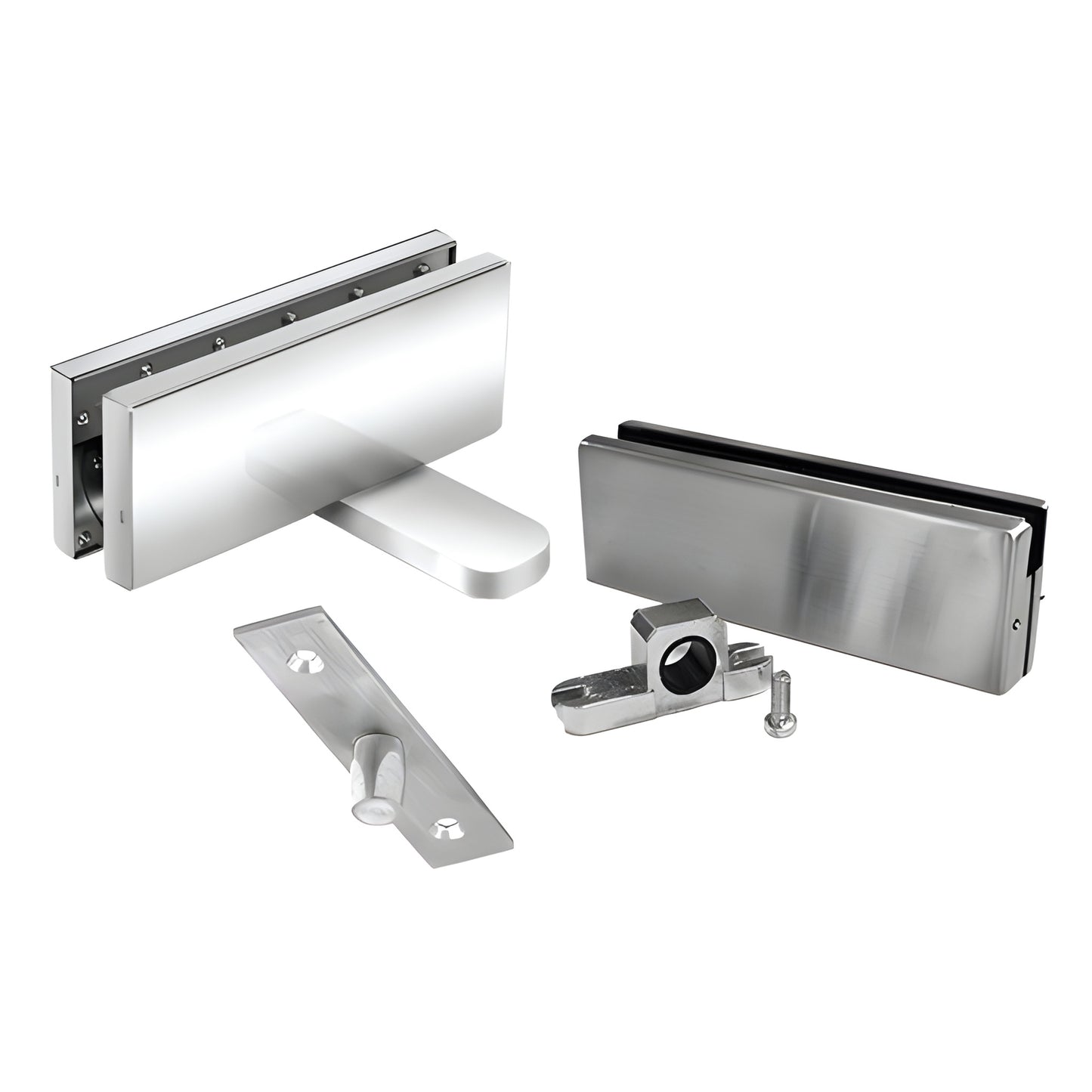 CRL380HPSSET polished stainless hydraulic patch door set for frameless glass doors with centre-hung pivot