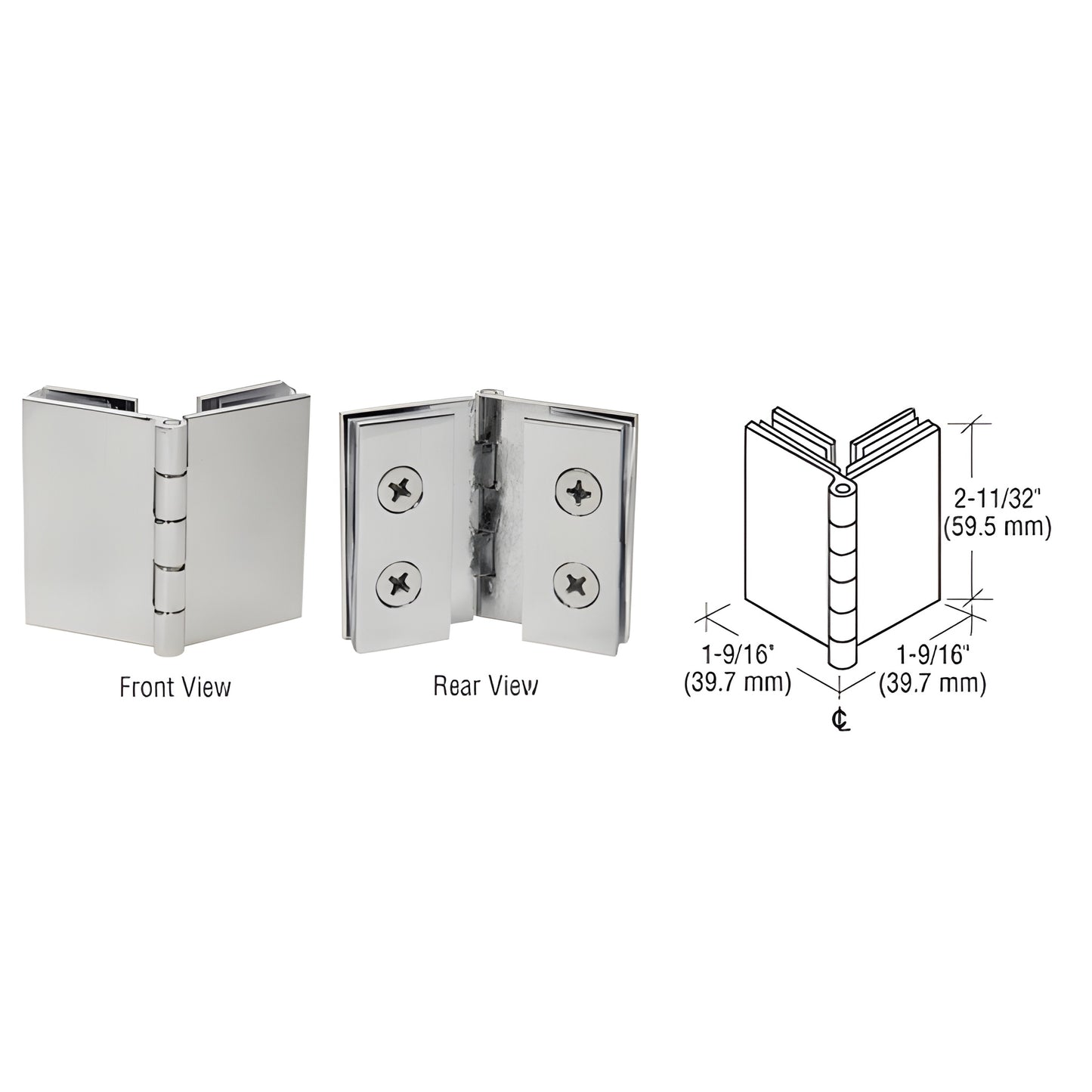 Brushed nickel double glass-to-glass 90 return hinge pair for 6-8mm glass, brass, SKU EH253