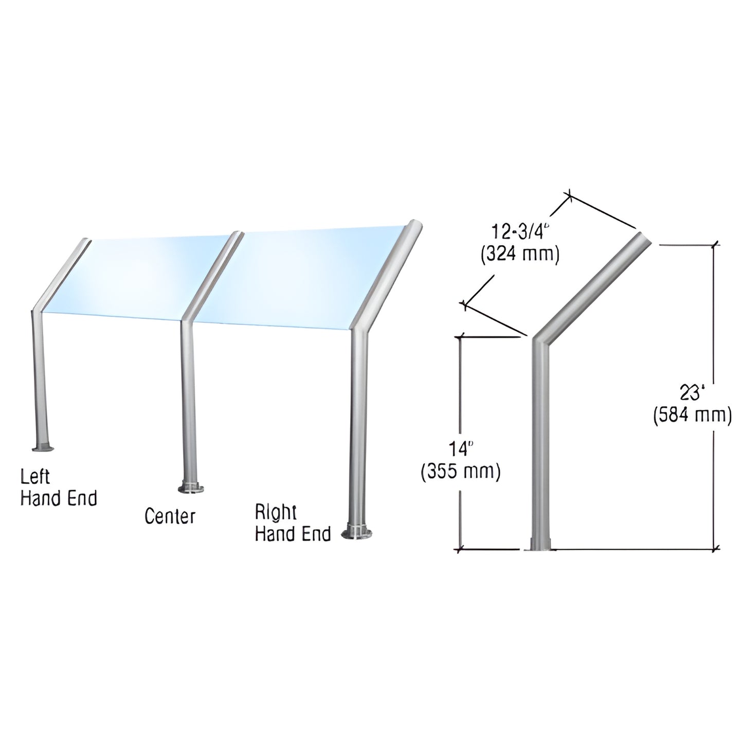SG800BS stainless steel countertop open-front sneeze guard with 45 slant, 14" post, for 1/4" tempered glass