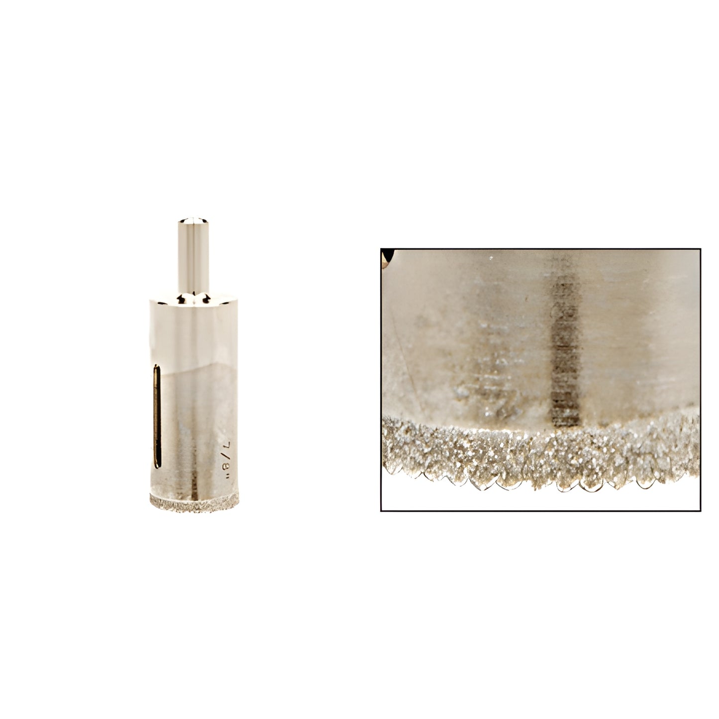 AG78 diamond-plated 7/8 glass drill bit with sawtooth cutting rim and reduced round 3/8 shank