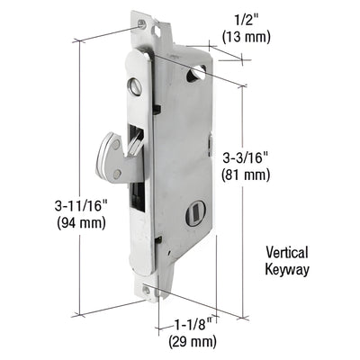 CRL 1/2" Wide Stainless Steel Round End Face Plate Mortise Lock With 3-11/16" Screw Holes for Adams Rite® Doors - Vertical Keyway