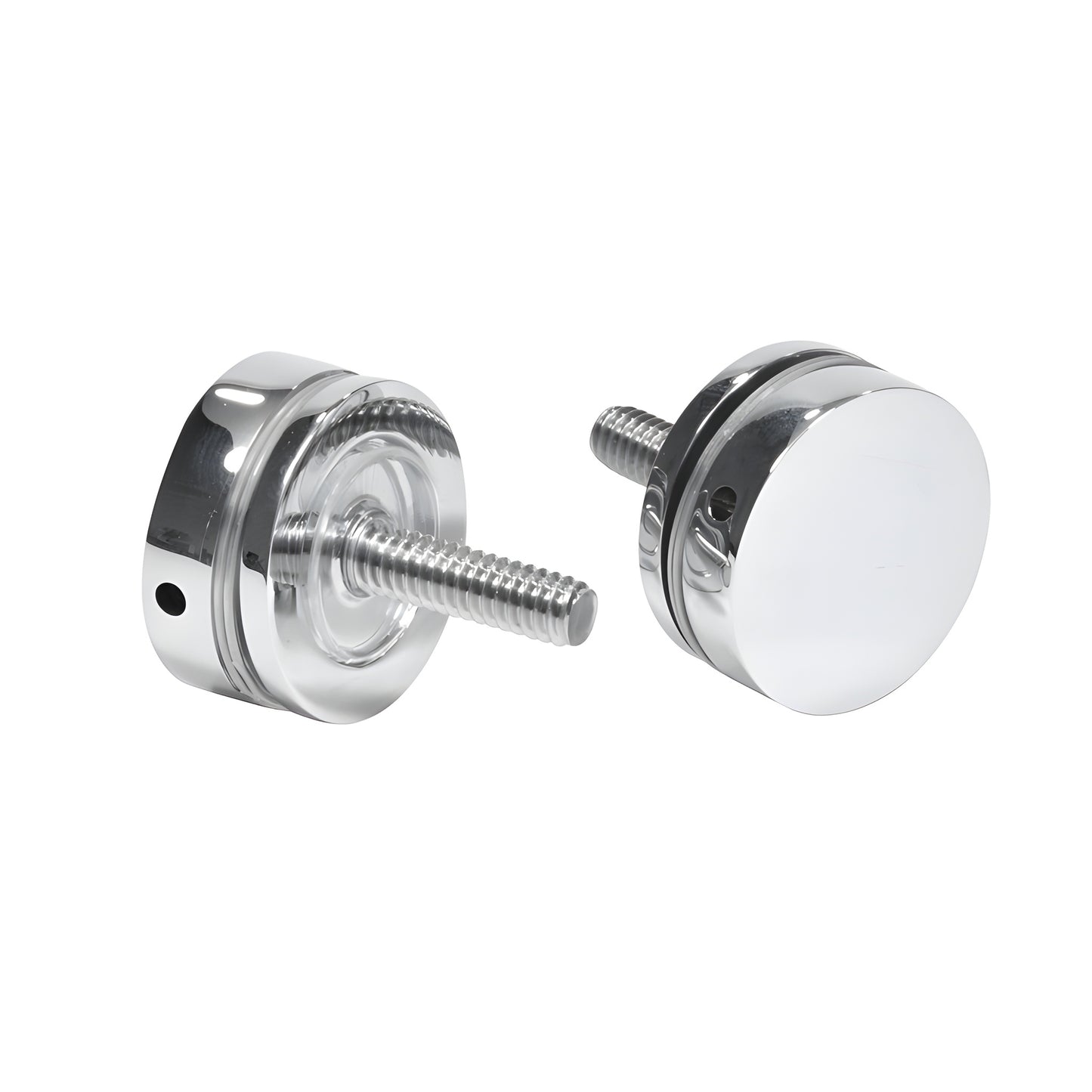 Polished chrome brass mounting kit (SKU 30SKCH) with two 1-1/4" round caps and threaded rods for solid pull handles