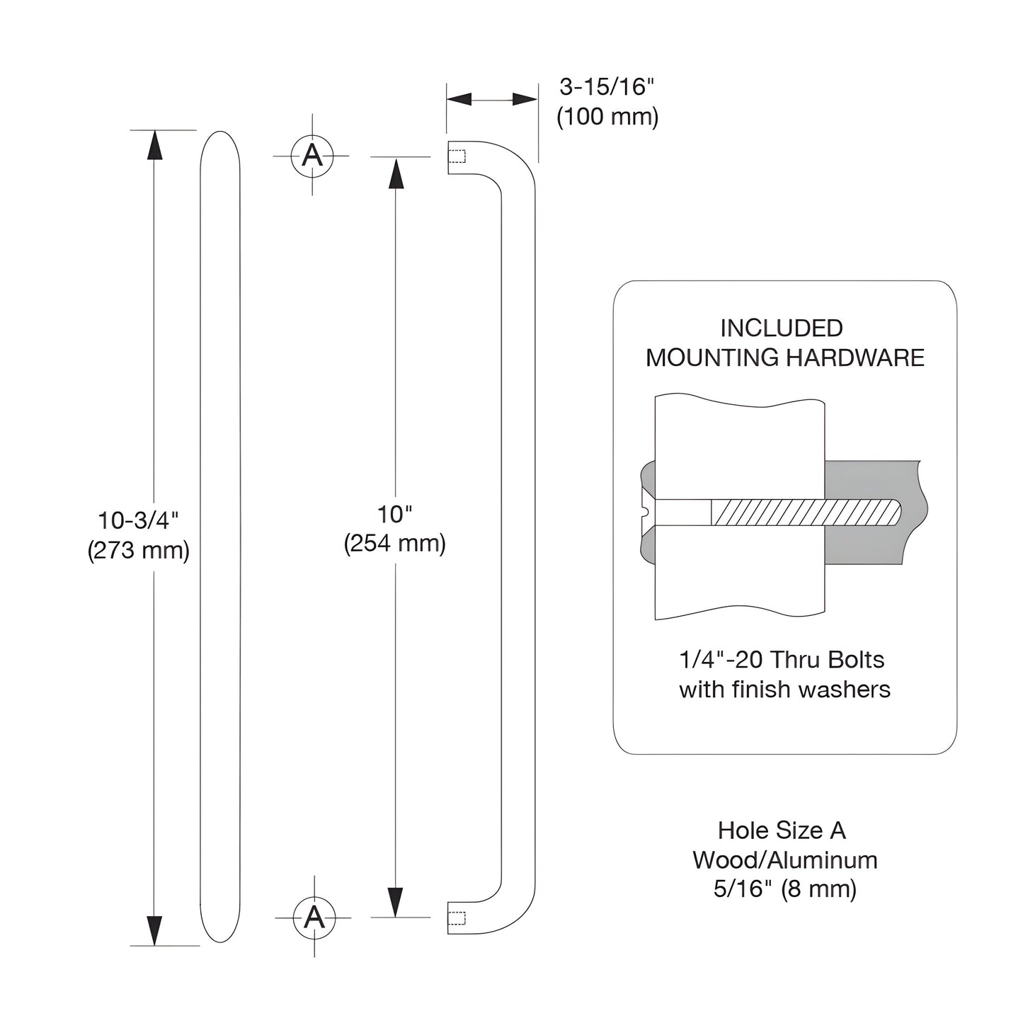 CRL aluminum clear-anodized 1" diameter single-sided pull handle with two thru-bolts SKU M1651028