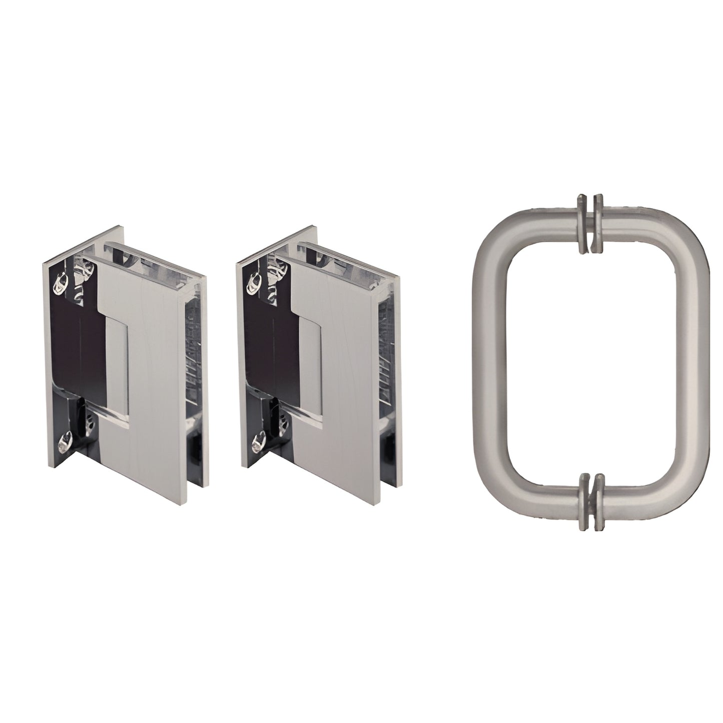Brushed nickel shower hinge and pull set for 8-12 mm tempered glass, SKU GENS3BN