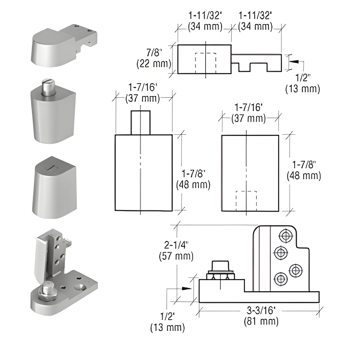 CRL OP70 offset pivot set, satin aluminum commercial door pivot with diecast components - SKU 0P70RHA