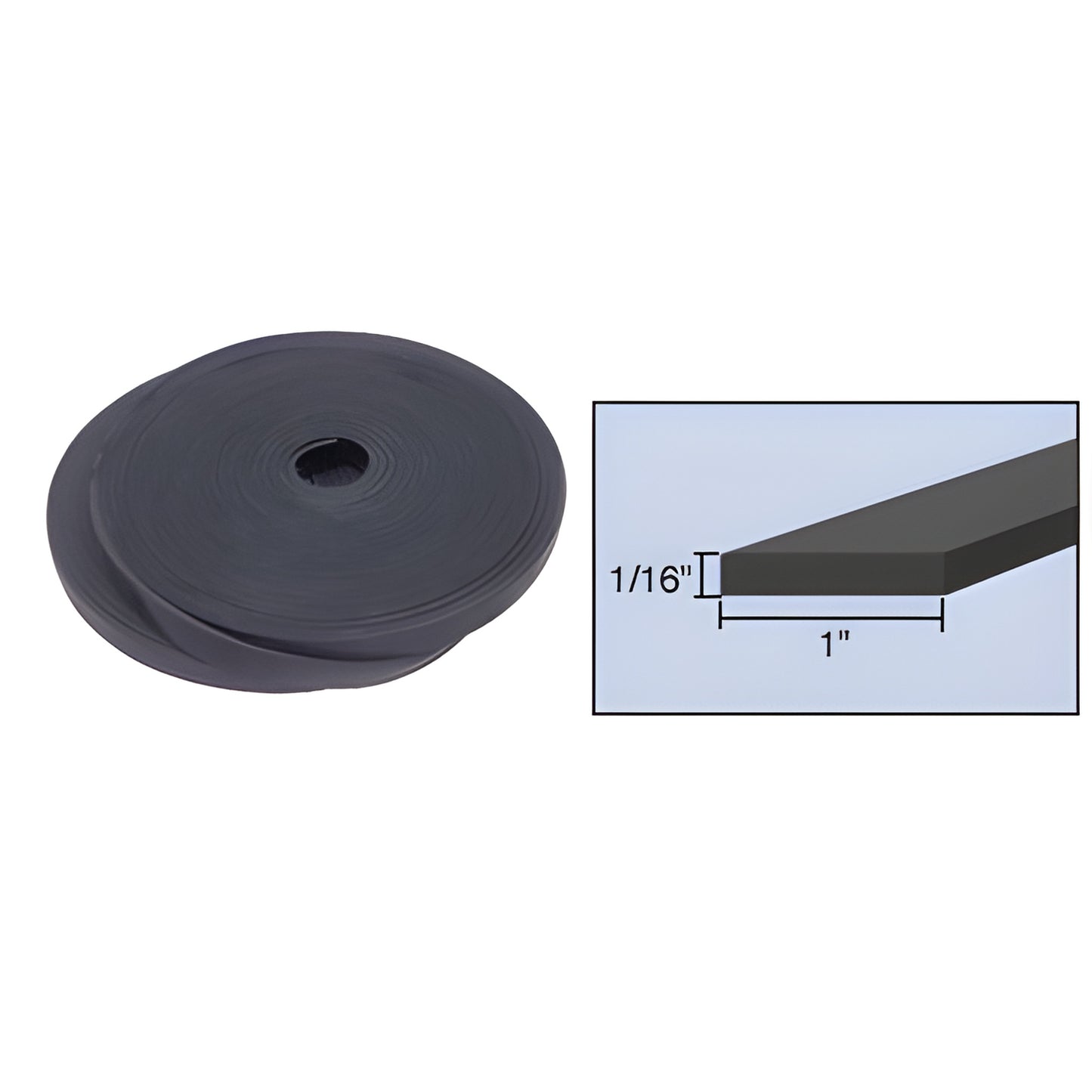 Black PVC/neoprene bulk roll SBRL6 - 1" wide x 1/16" thick, 100 ft, glazing setting block for glass support