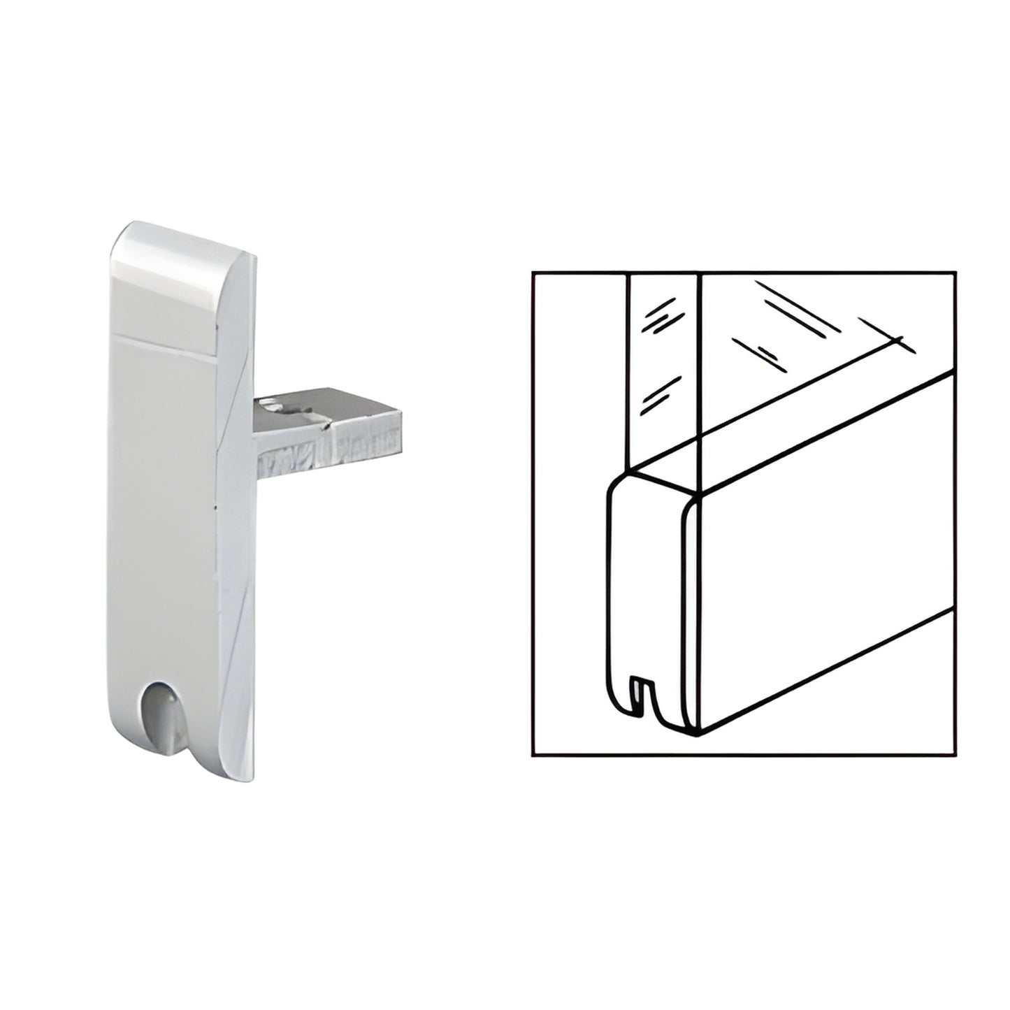 CRL D333A satin anodized end cap for MC610 H-bar sliding door extrusion with mounting tab; includes installation diagram.