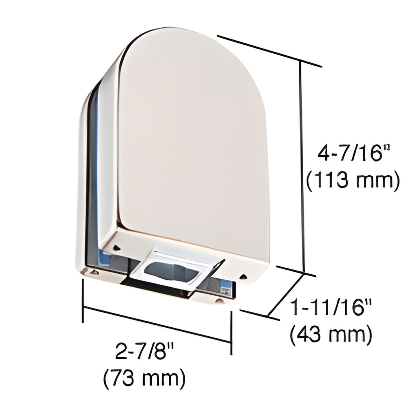 PTH21PS polished stainless steel bottom door patch fitting for 3/8-1/2" glass, 113mm H, frameless glass doors