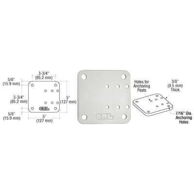 CRL 5x5 Metallic Silver Offset Base Plate - Post Mount