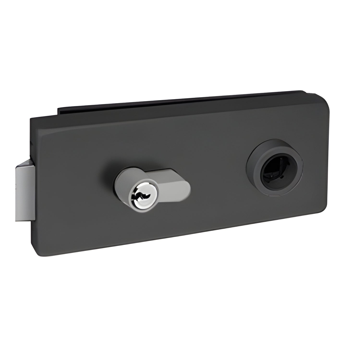 Matte black square glass door latch with keyed cylinder for 8-10mm interior tempered glass (FLKSMBL)