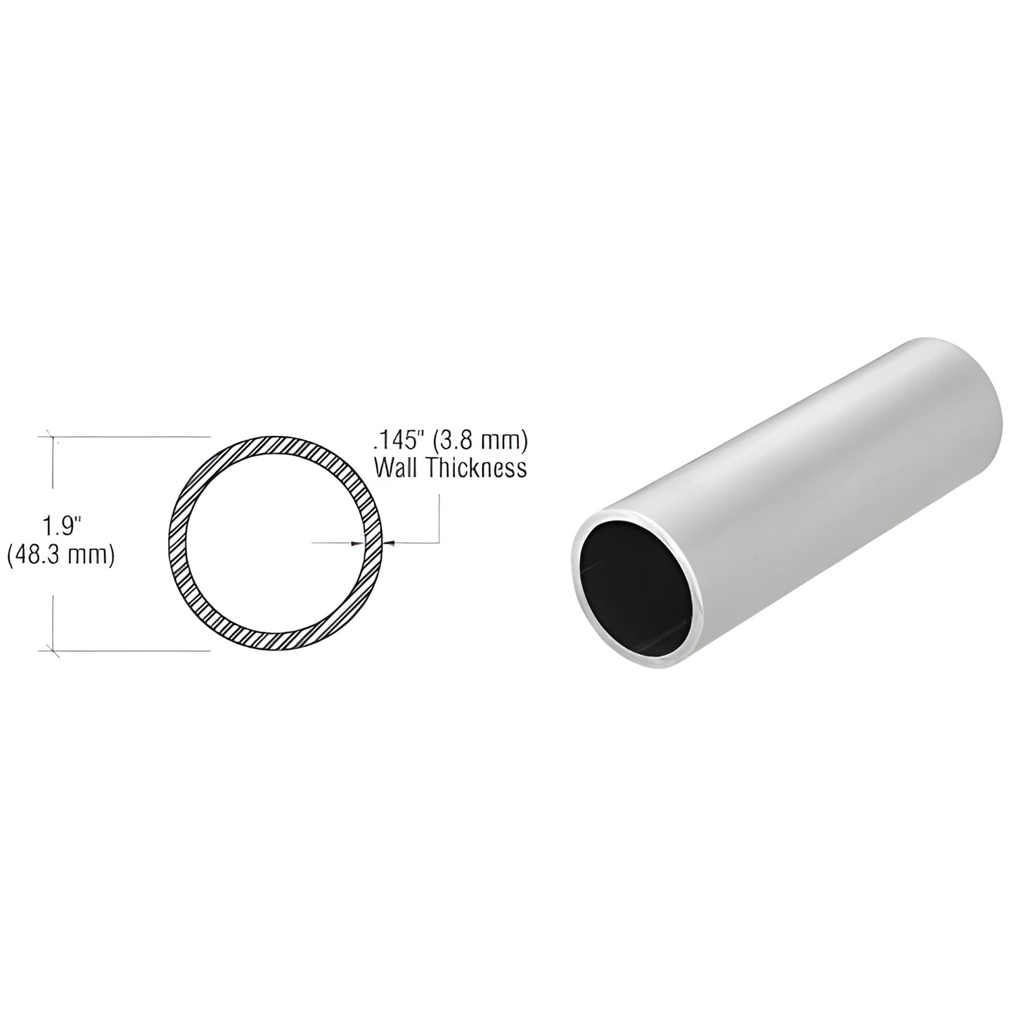 PR15BS20 1-1/2 in Schedule 40 brushed 316 stainless pipe rail tubing, 1.9 in OD, .145 in wall for handrails