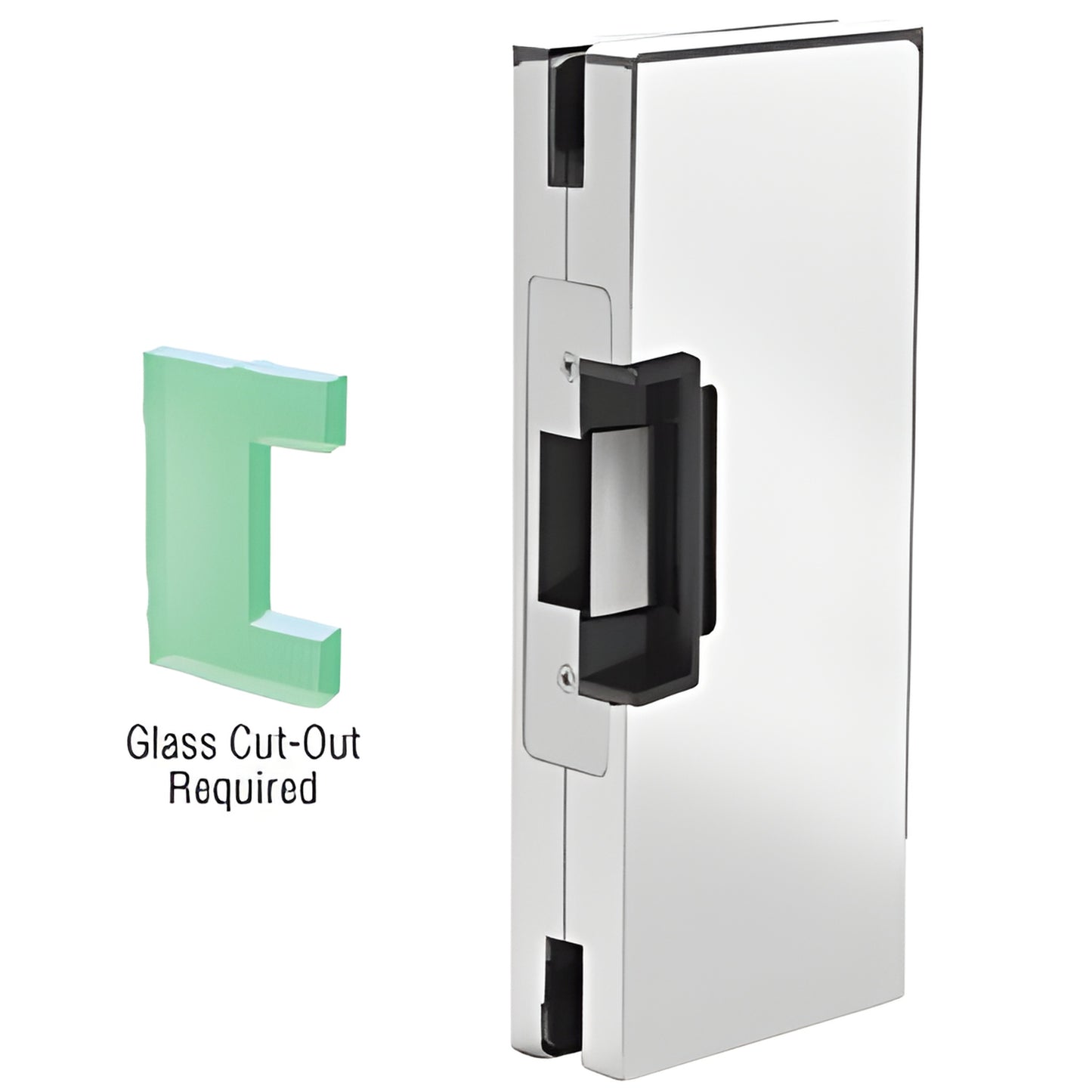 Polished stainless steel 4x10 glass keeper for 1/2" (12 mm) tempered glass, center lock, SKU DLER410PS.