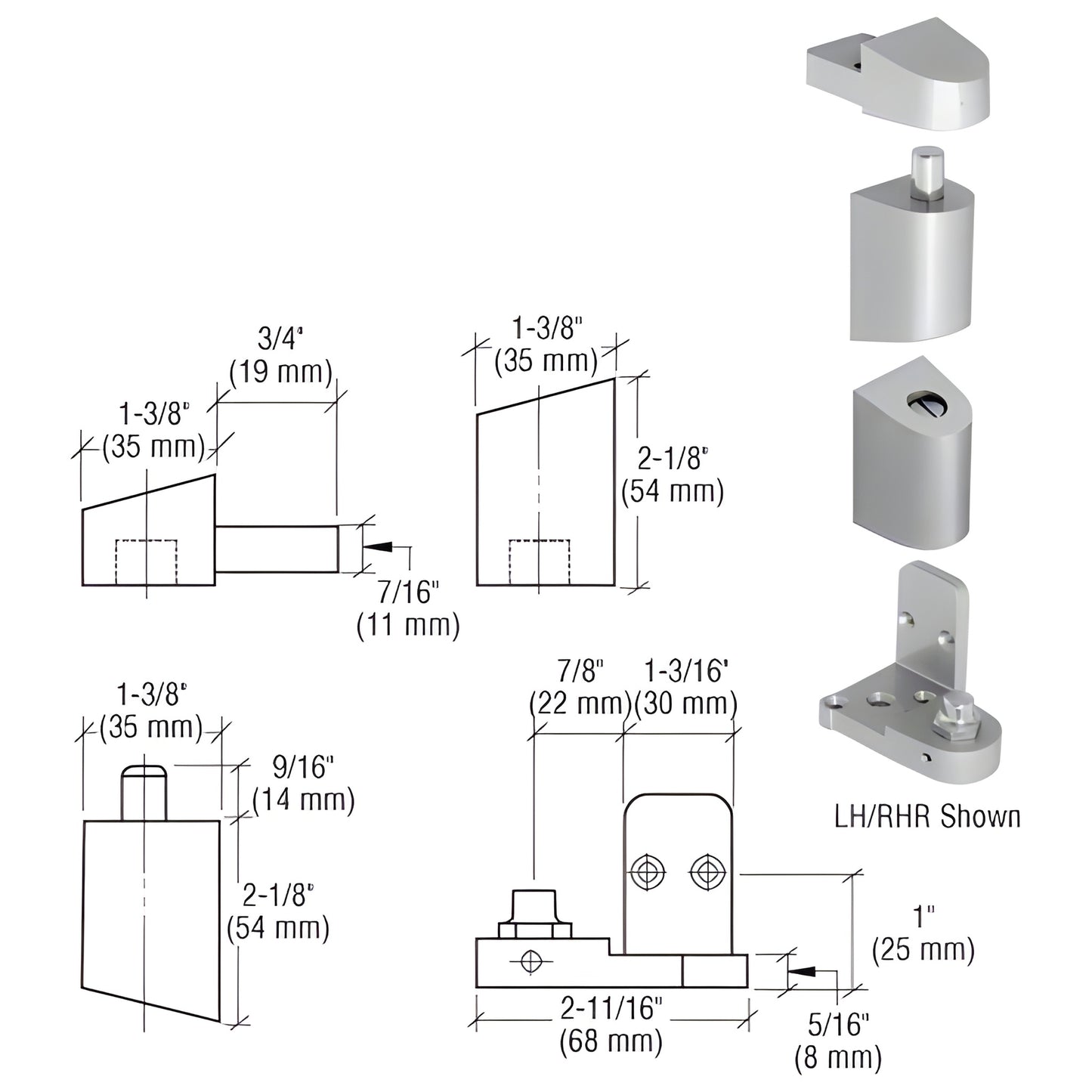 SKU 0P40011L - left-hand adjustable aluminum offset bottom pivot set for storefront/commercial doors