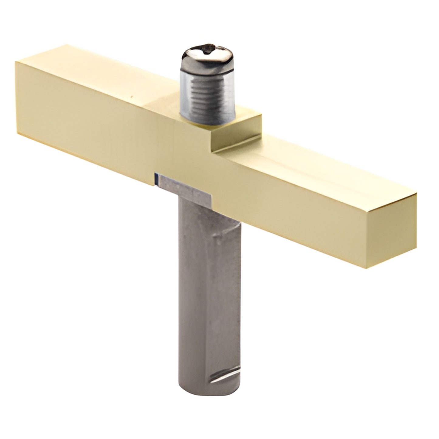 SRHAB01SB satin brass adapter block for Senior pivot hinges, mounts into shower header for 12mm tempered glass doors.