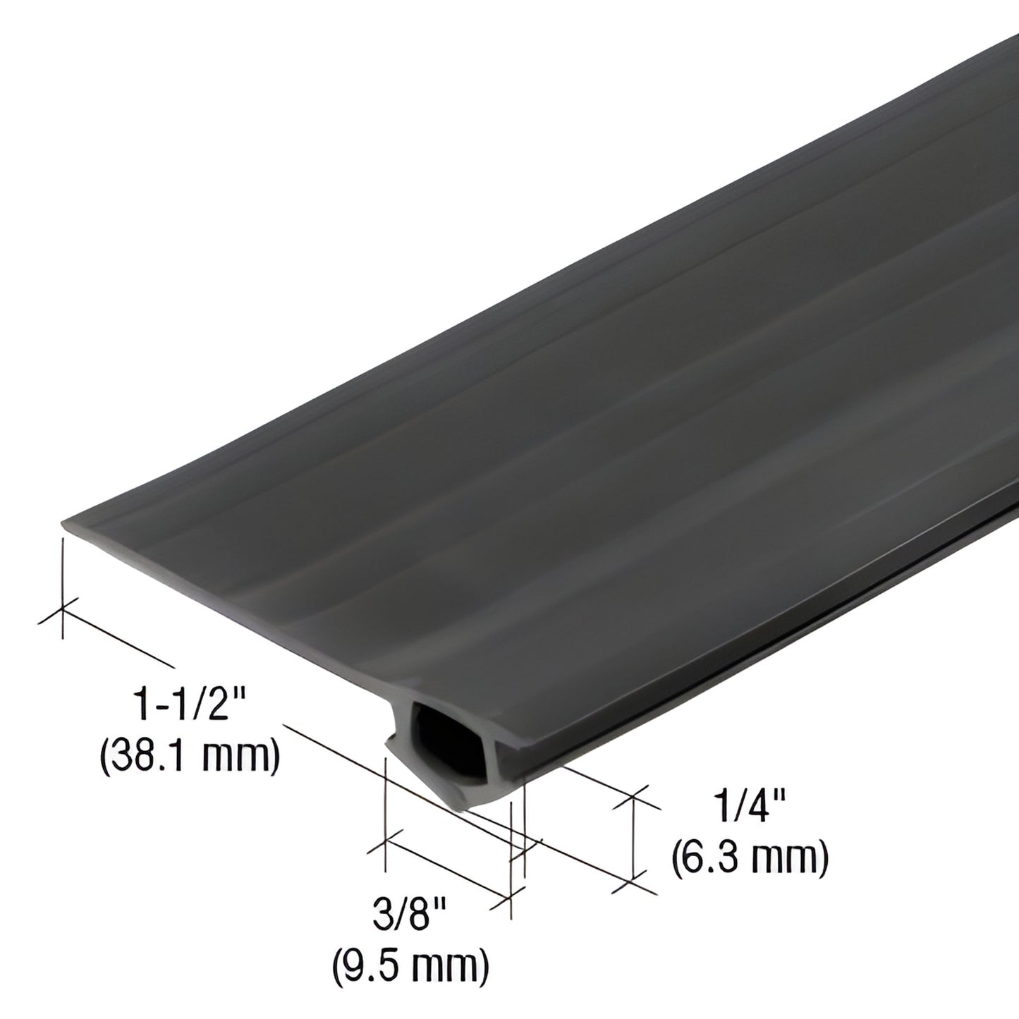 Gray vinyl bug strip for sliding glass doors, flexible 1-1/2" x 1/4" profile with tear-strip, SKU BS3109C