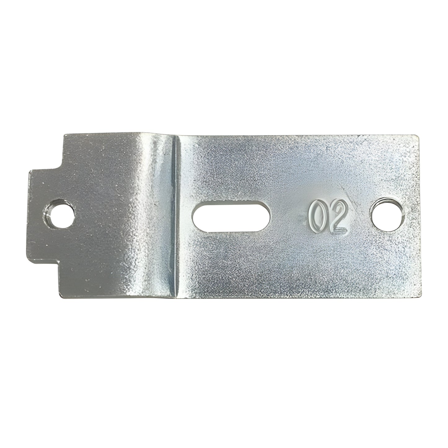 Aluminum universal mounting clip bracket (BP21400B) for Adams Rite 7100 series locks, silver finish, two mounting holes.