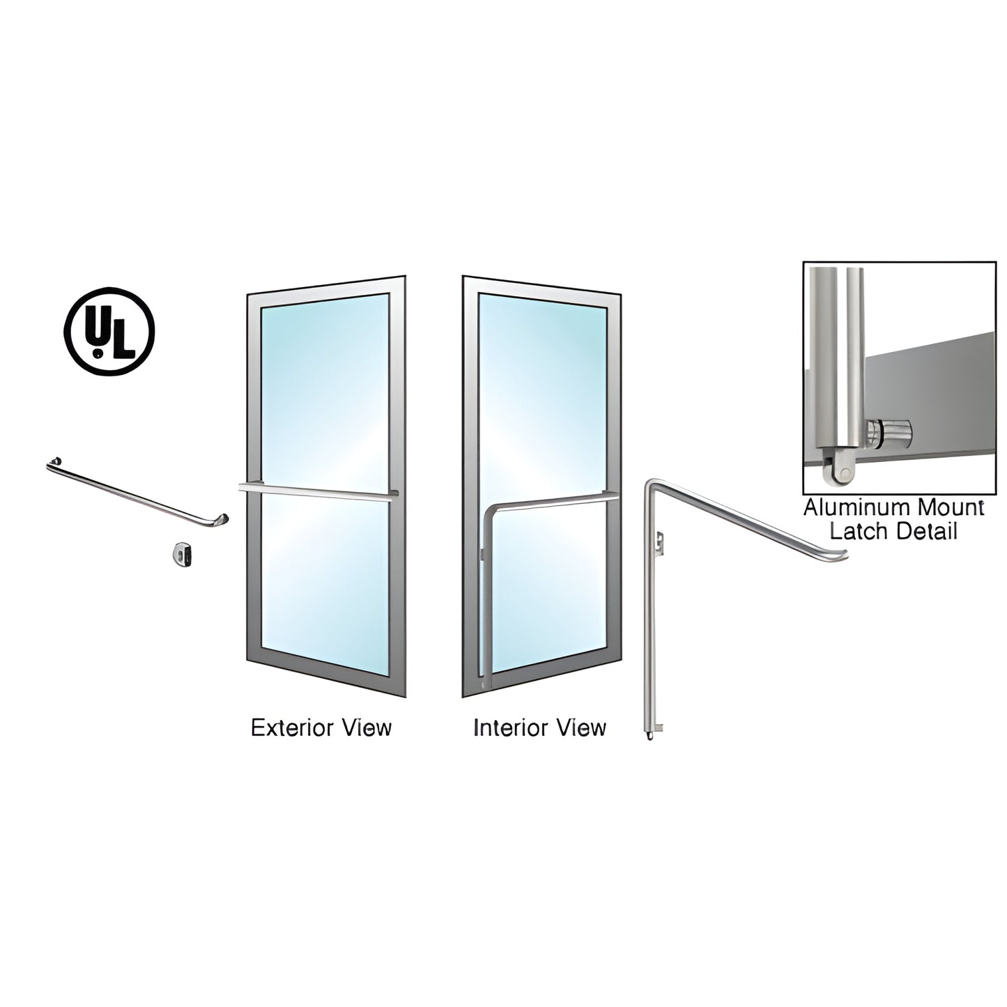 PA110A4AKBS stainless steel tubular panic handle, brushed finish, 1-1/4 in dia, fits 1-3/4-2-1/2 in doors, exterior keyed opt