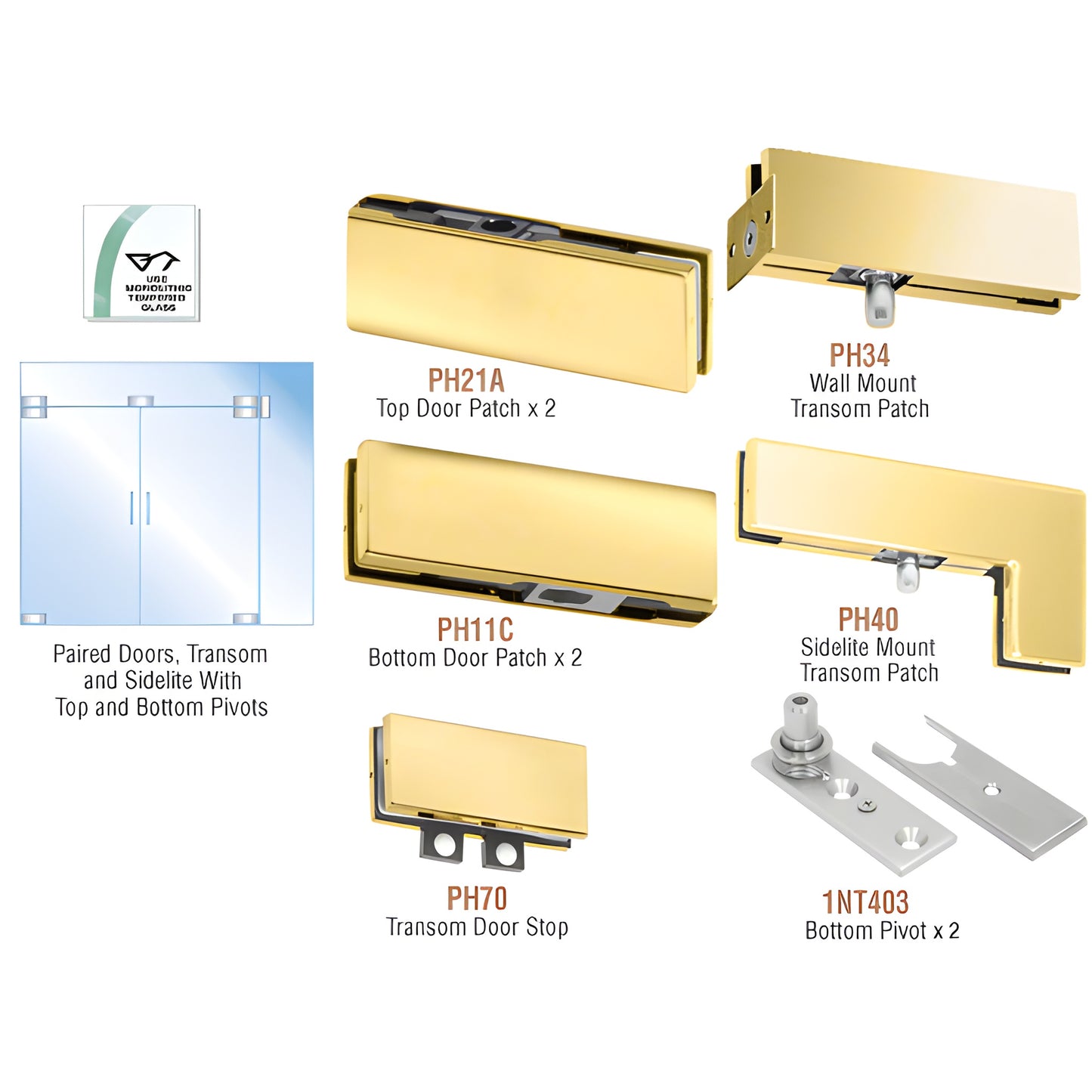 CRL Polished Brass Patch Kit for Double Glass Doors - No Lock
