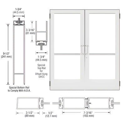 CRL-U.S. Aluminum White KYNAR® Paint Custom Pair Series 400 Medium Stile Butt Hinged Entrance Doors for Overhead Concealed Door Closers