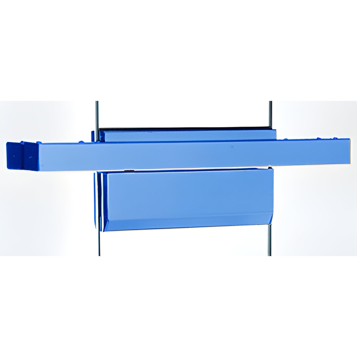 Powder-coated blue floating header (FH4PTCS) for overhead concealed door closers, 4" x 1-3/4", for 1/2" glass.