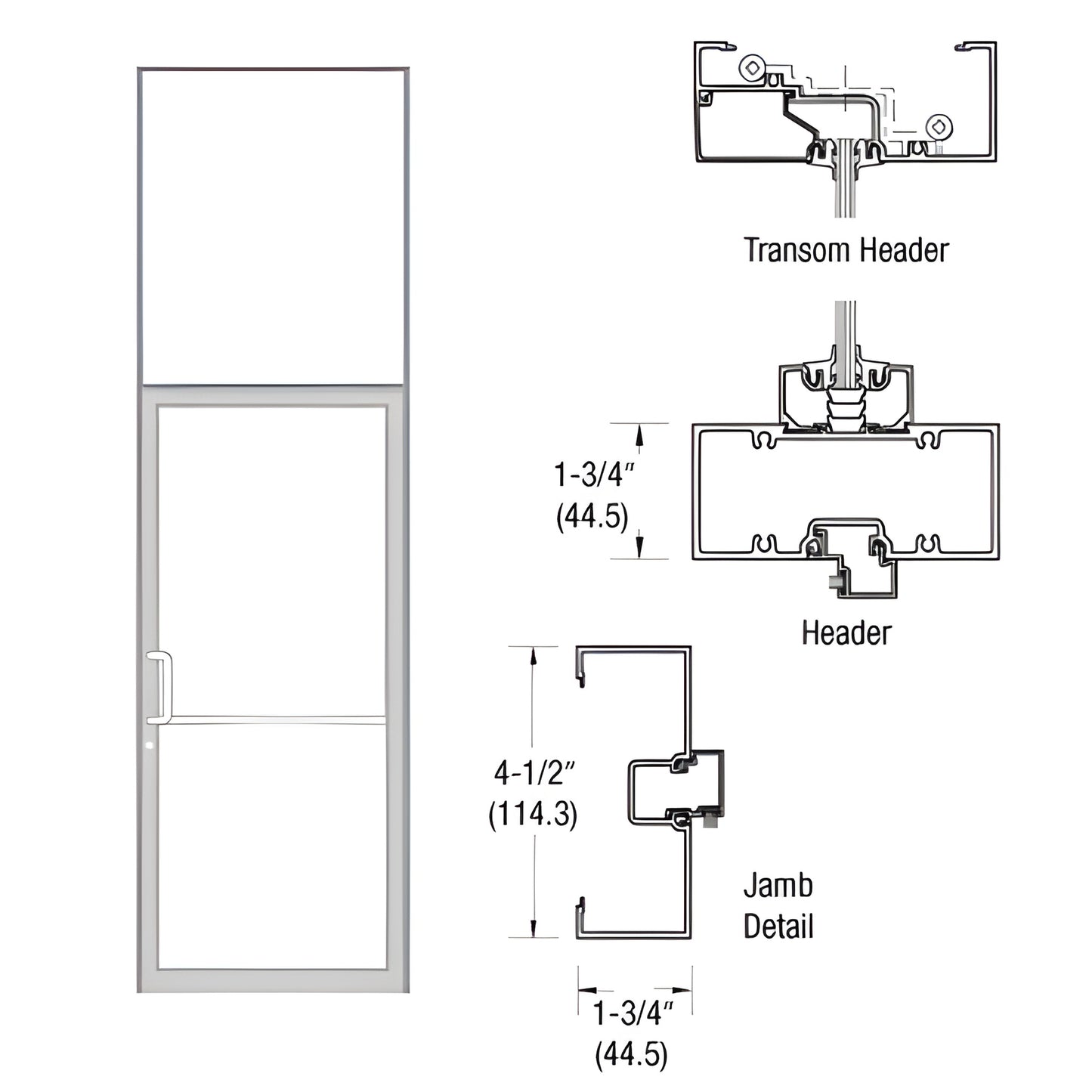 Aluminum complete door frame with transom, clear anodized finish and jamb/header details - SKU 0B61511