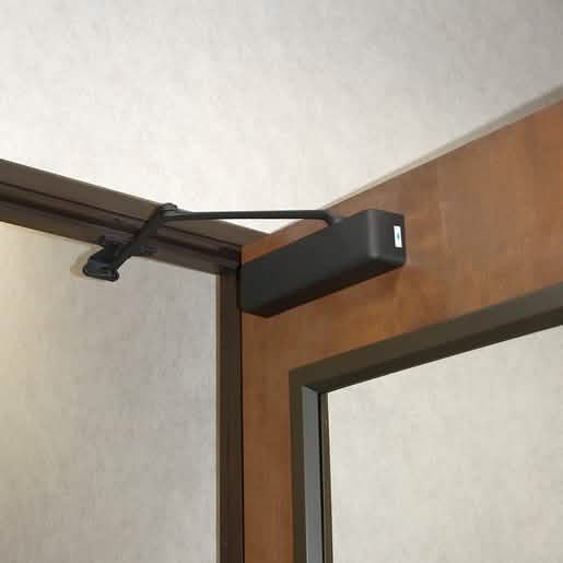 CRL Black Adjustable Surface Mount Door Closer, Cast Iron, Spring Power Size 1-6.