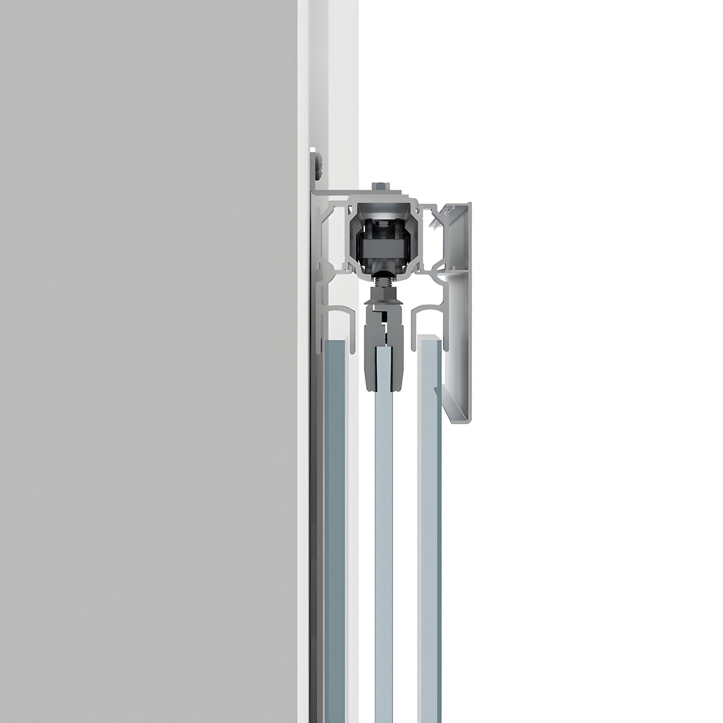 CRL702 satin anodized top-hung sliding glass door kit with two sidelites, tempered glass panels and 118 in track.