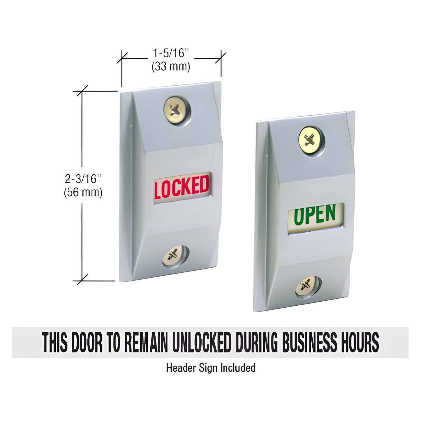 Aluminum inverted lock indicator set, slide shows LOCKED (red) or OPEN (green); includes 26" header sign.